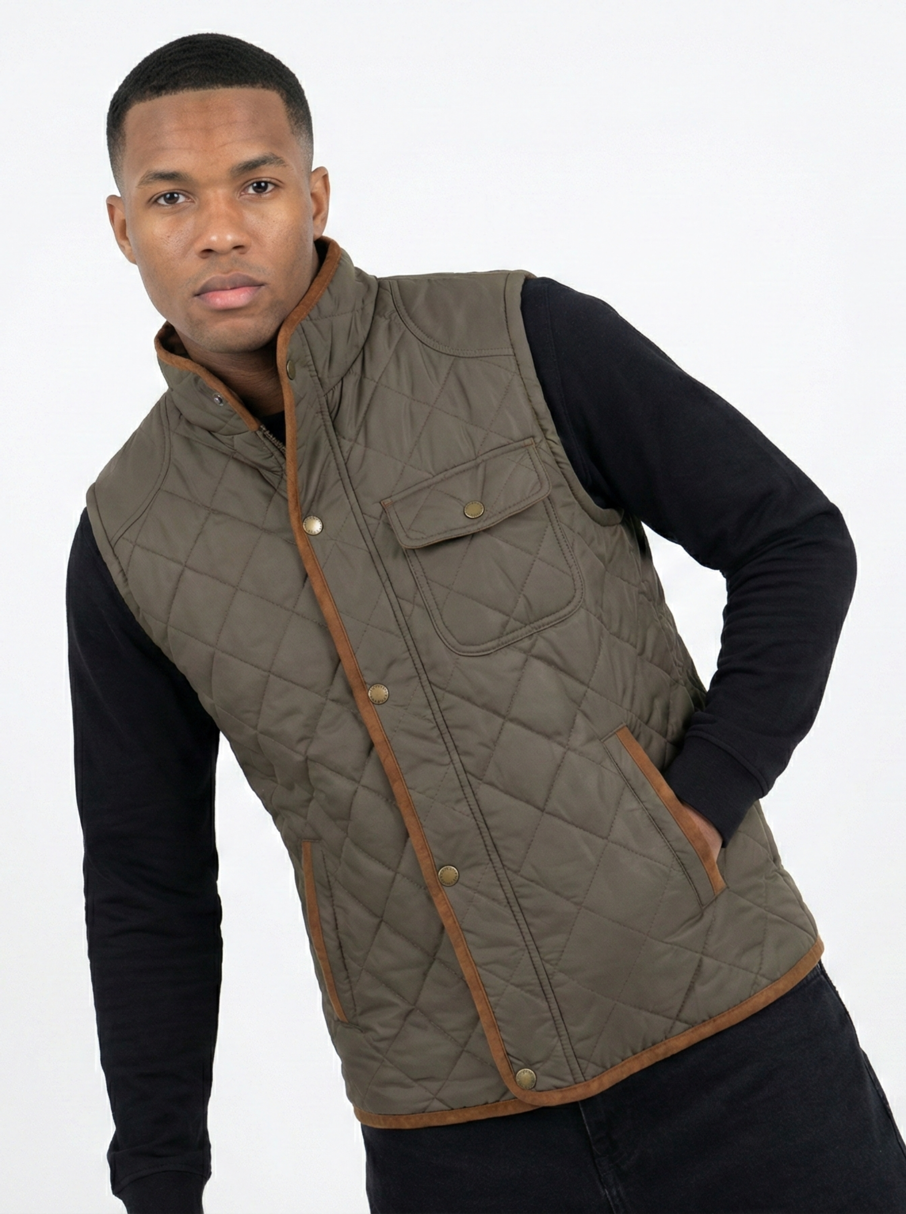 Light Brown Sleeveless Quilted Jacket