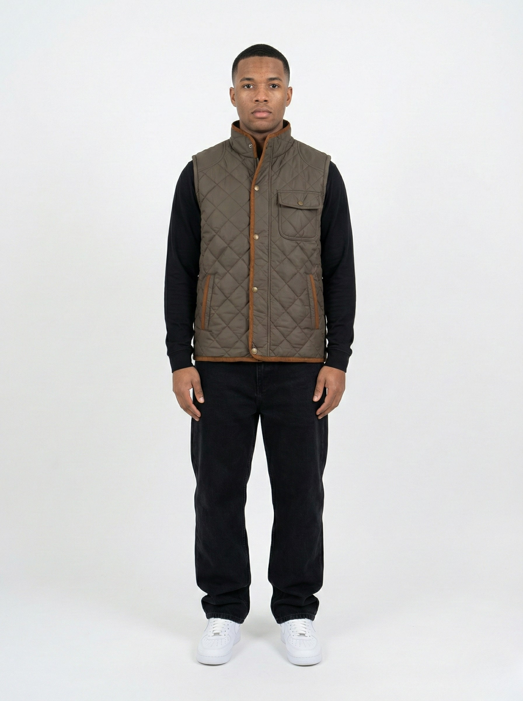 Light Brown Sleeveless Quilted Jacket