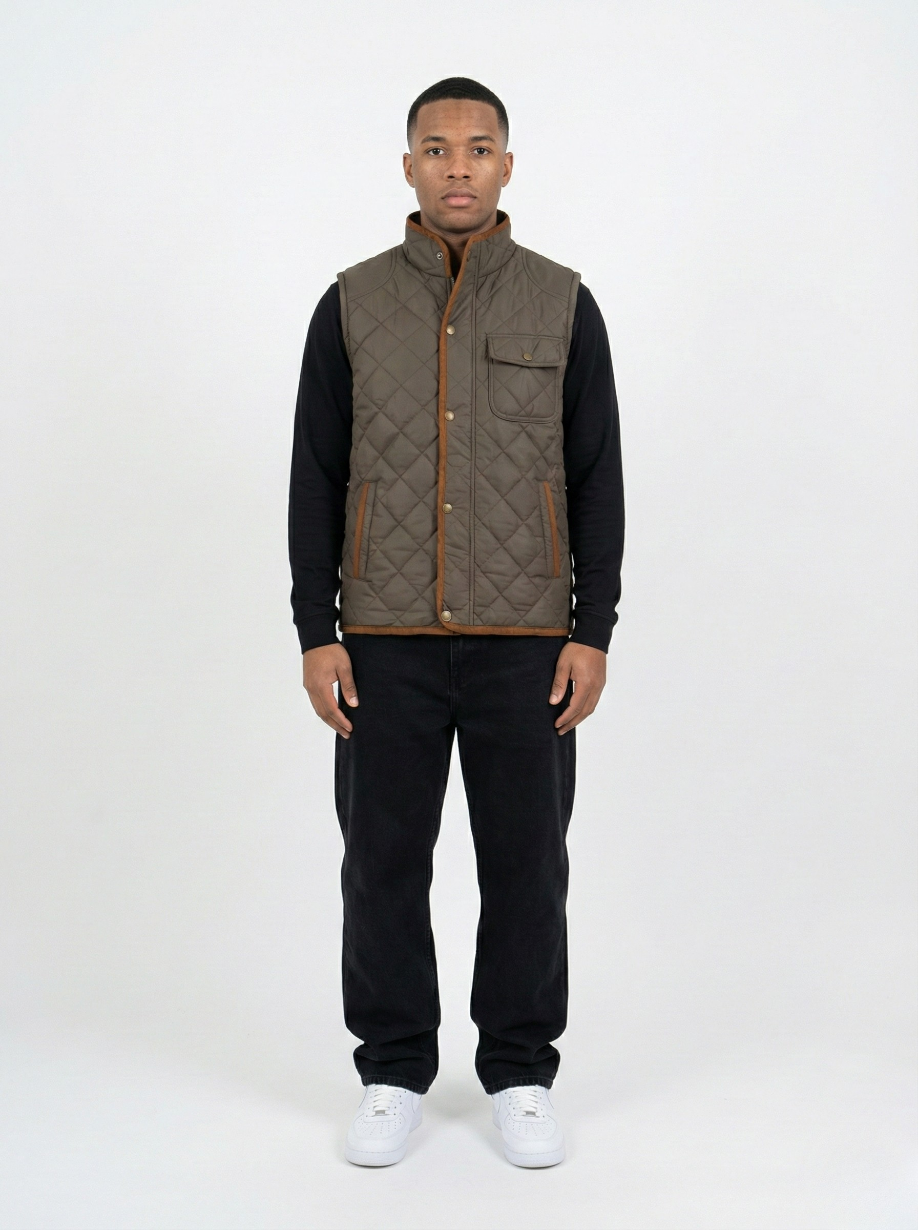 Light Brown Sleeveless Quilted Jacket