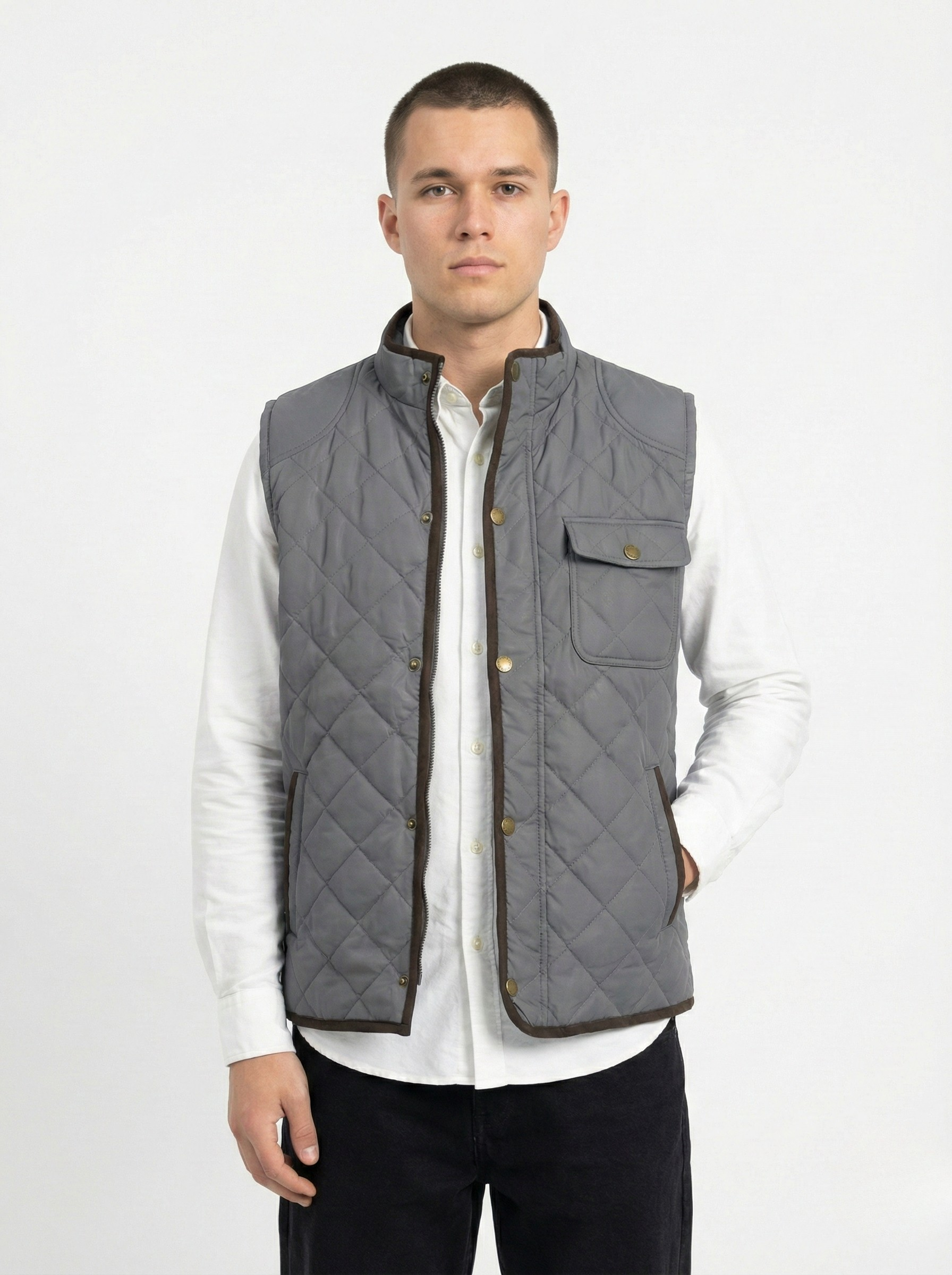 Grey Sleeveless Quilted Jacket