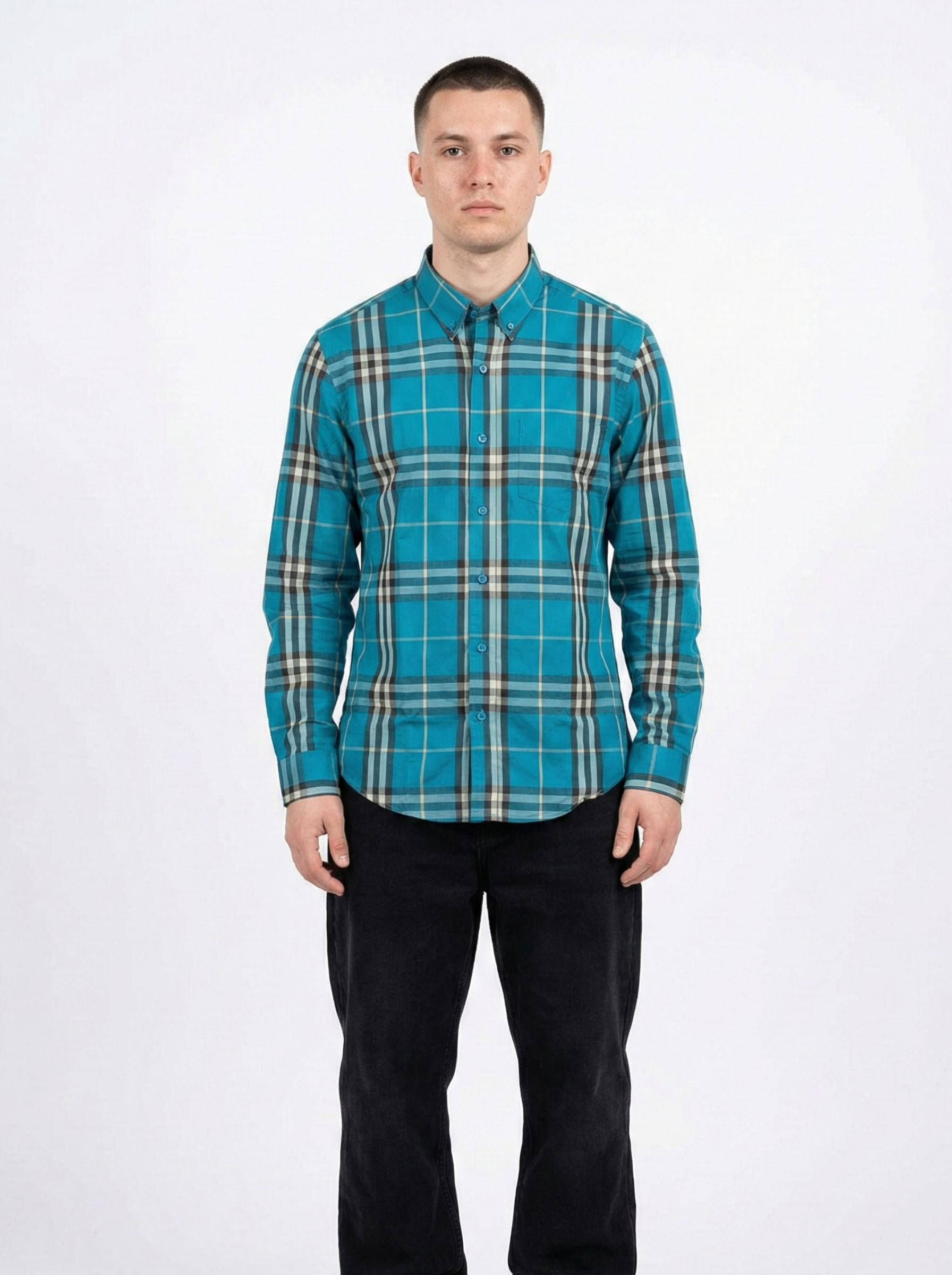 Petrol Blue Black Striped Shirts