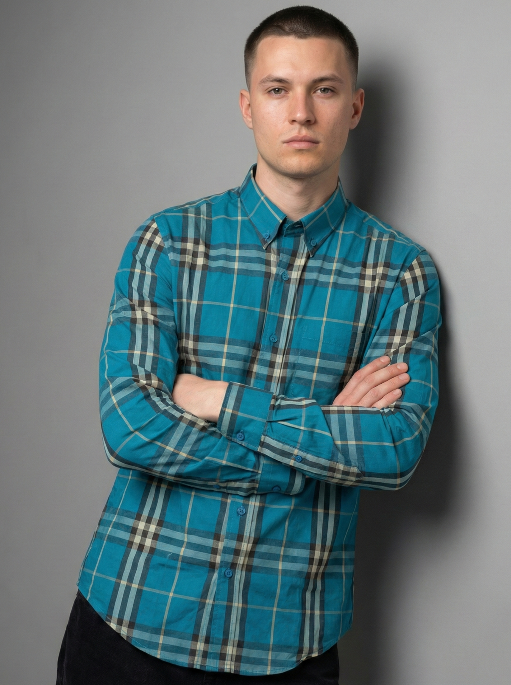 Petrol Blue Black Striped Shirts