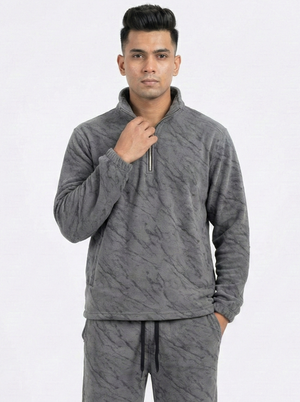 Grey Leopard Textured Track Suit
