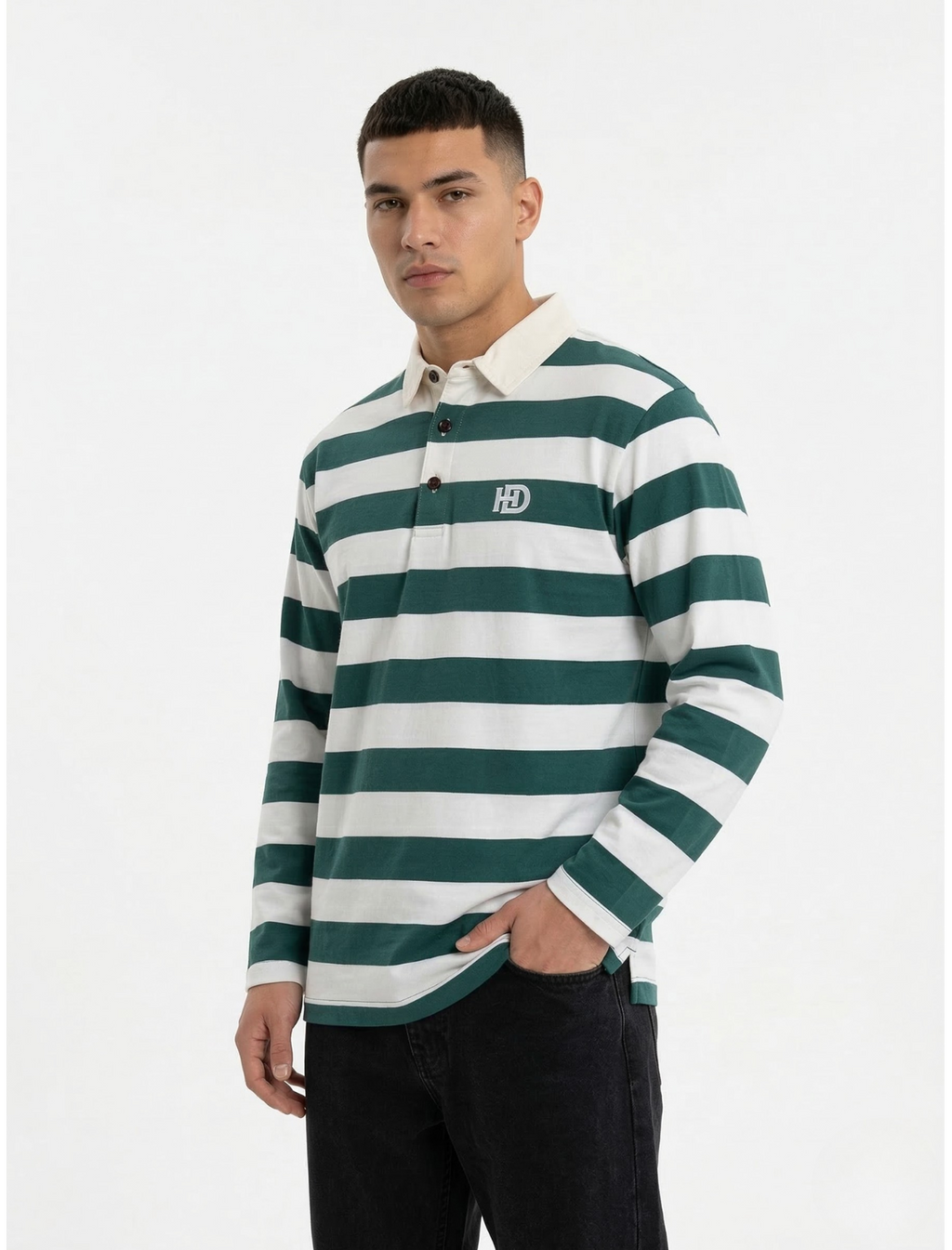 Green White Striped Full Sleeve T-Shirt