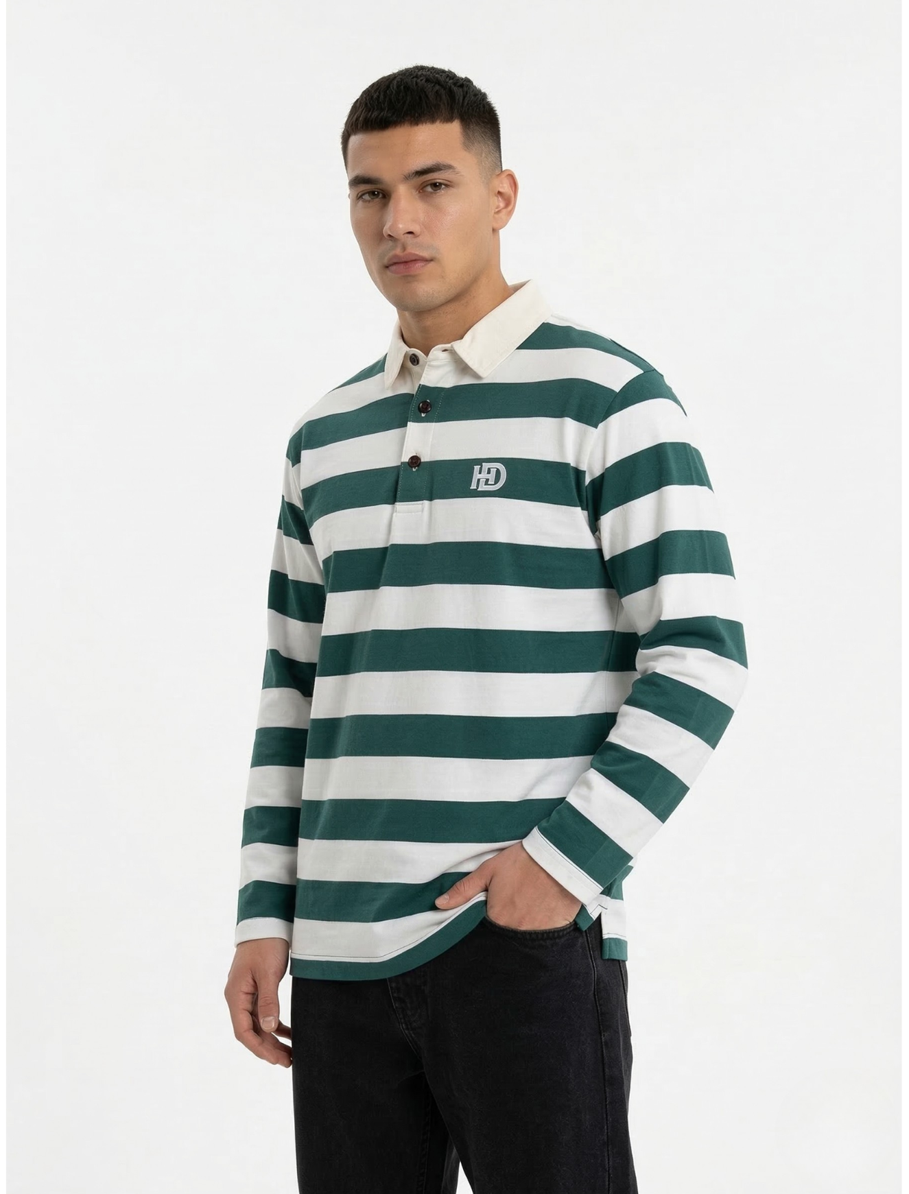 Green White Striped Full Sleeve T-Shirt