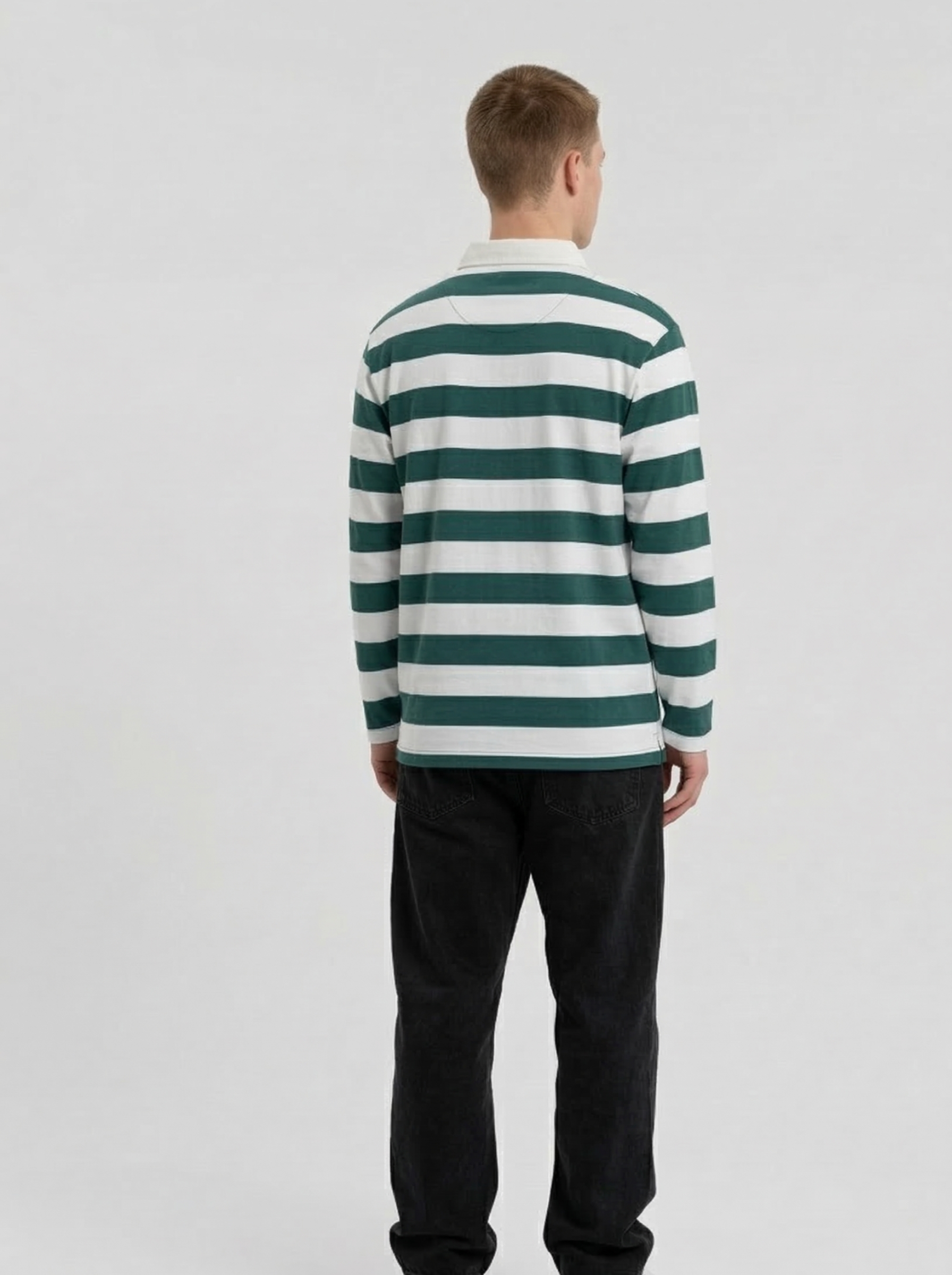 Green White Striped Full Sleeve T-Shirt