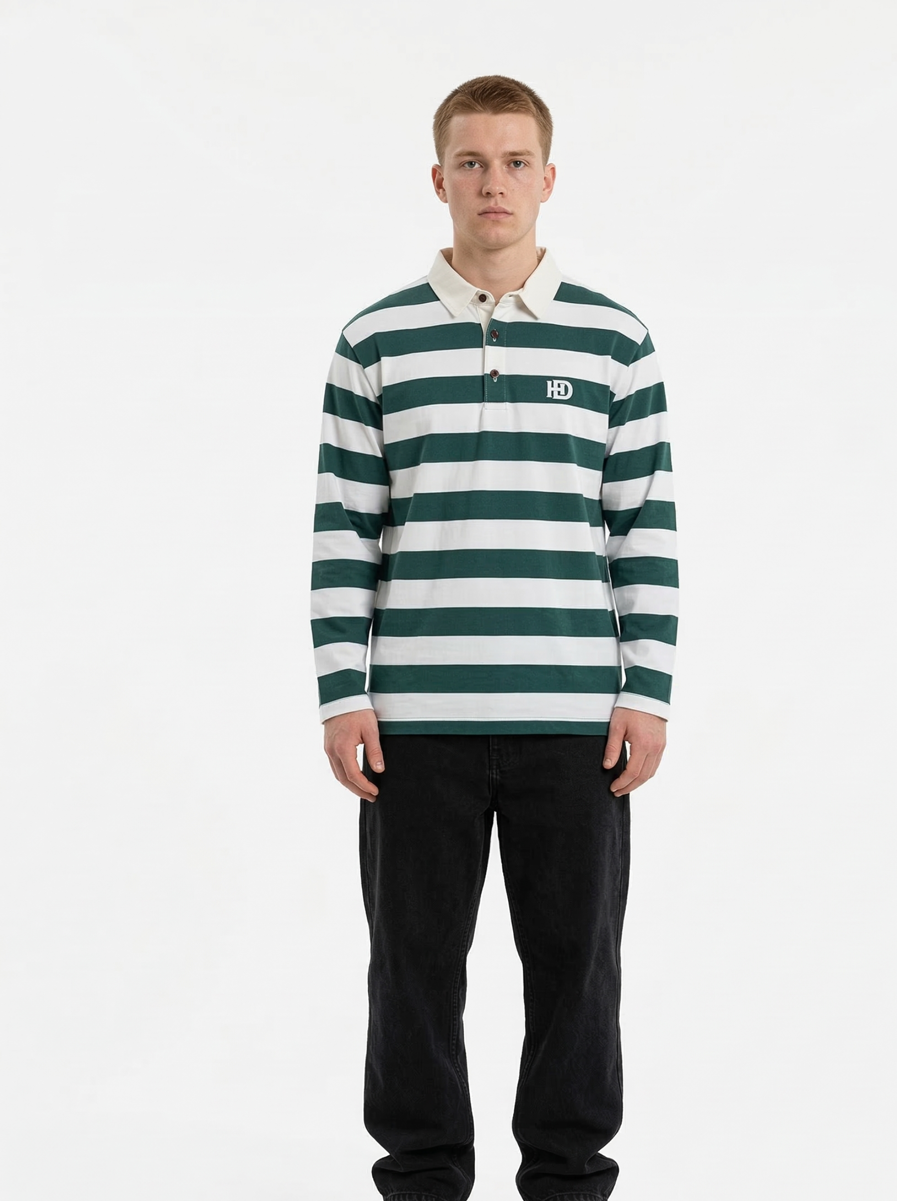 Green White Striped Full Sleeve T-Shirt