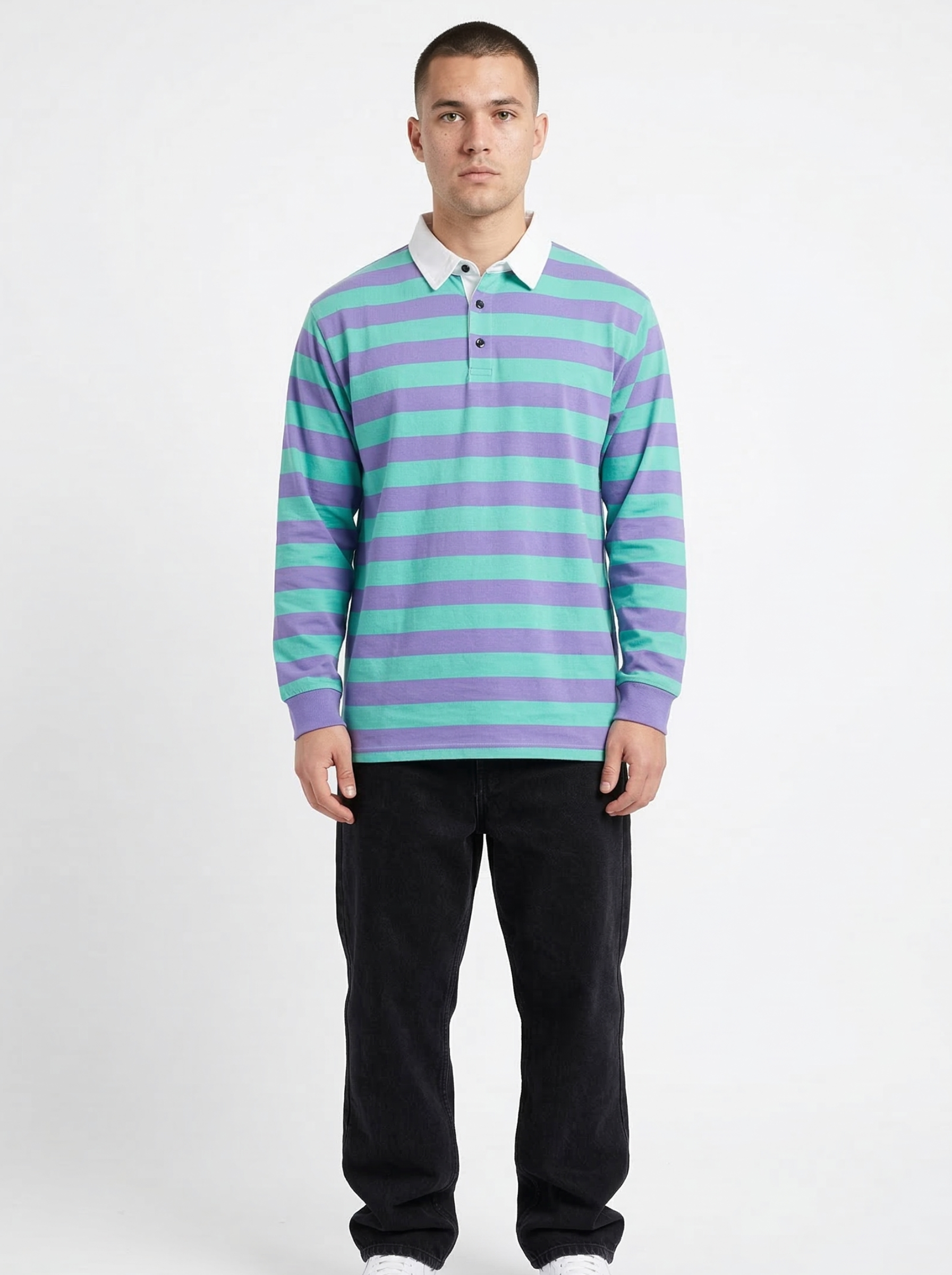 Petrol Green Purple Striped Full Sleeve T-Shirt
