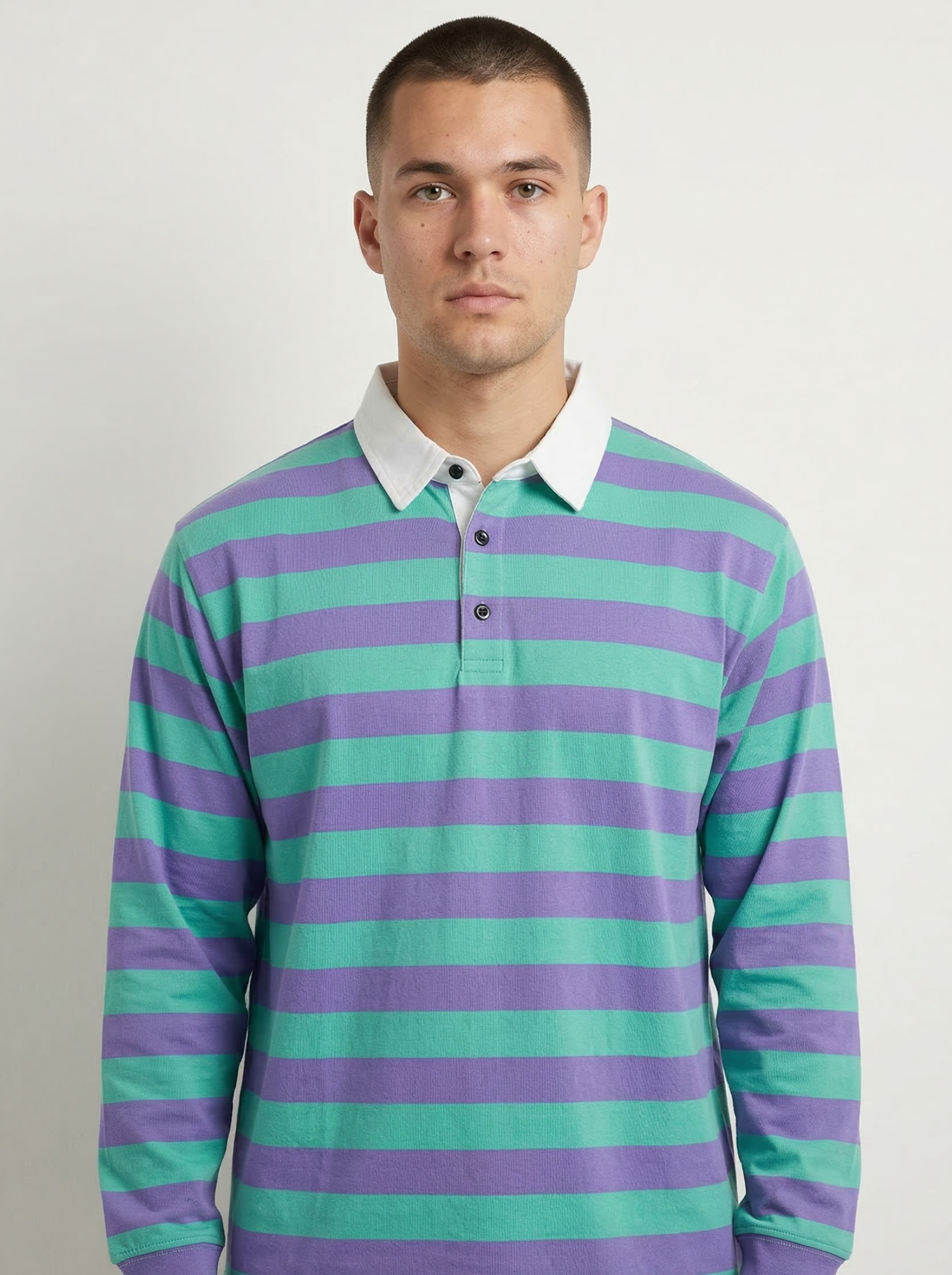Petrol Green Purple Striped Full Sleeve T-Shirt