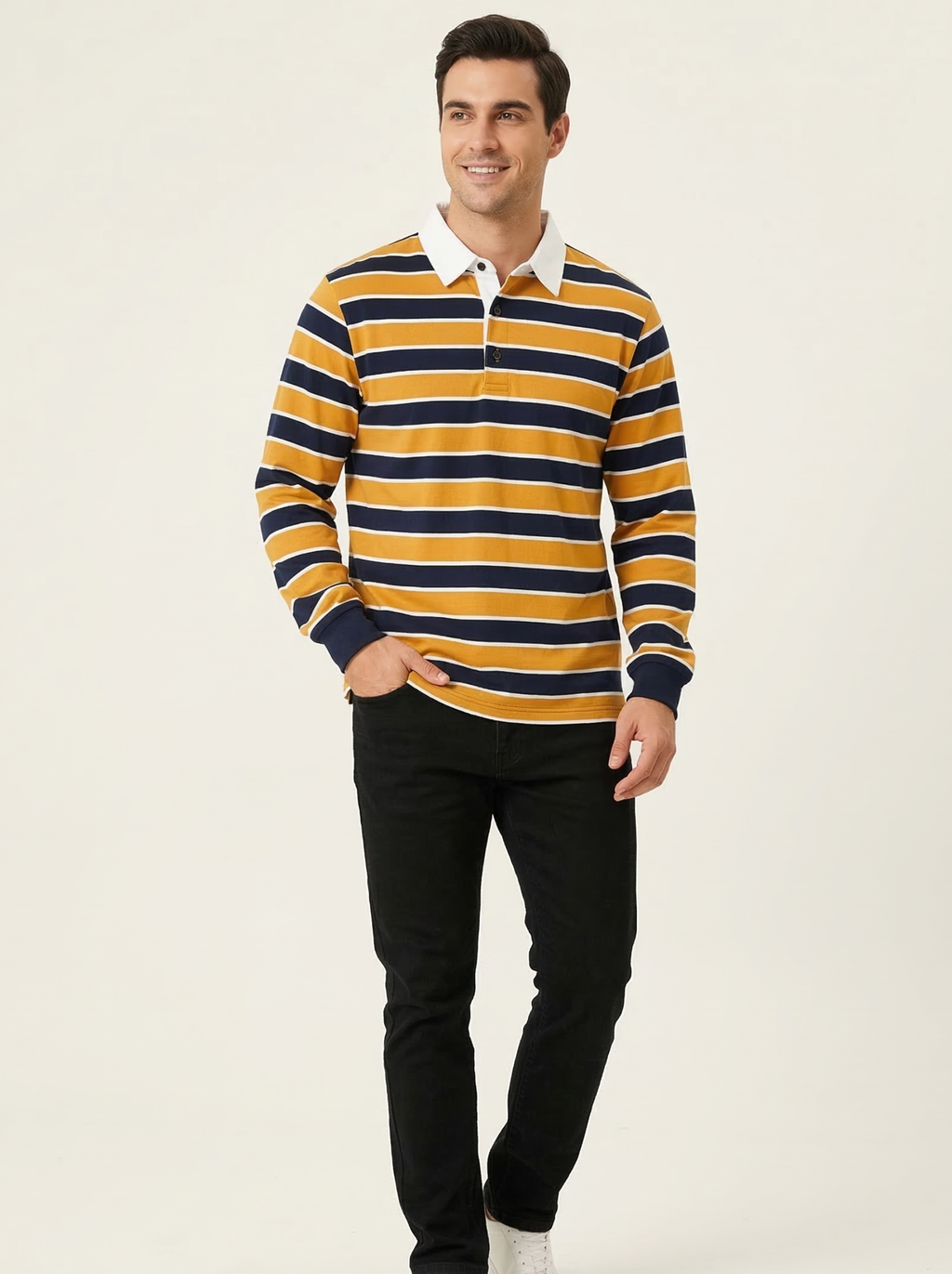 Yellow Black Striped Full Sleeve T-Shirt