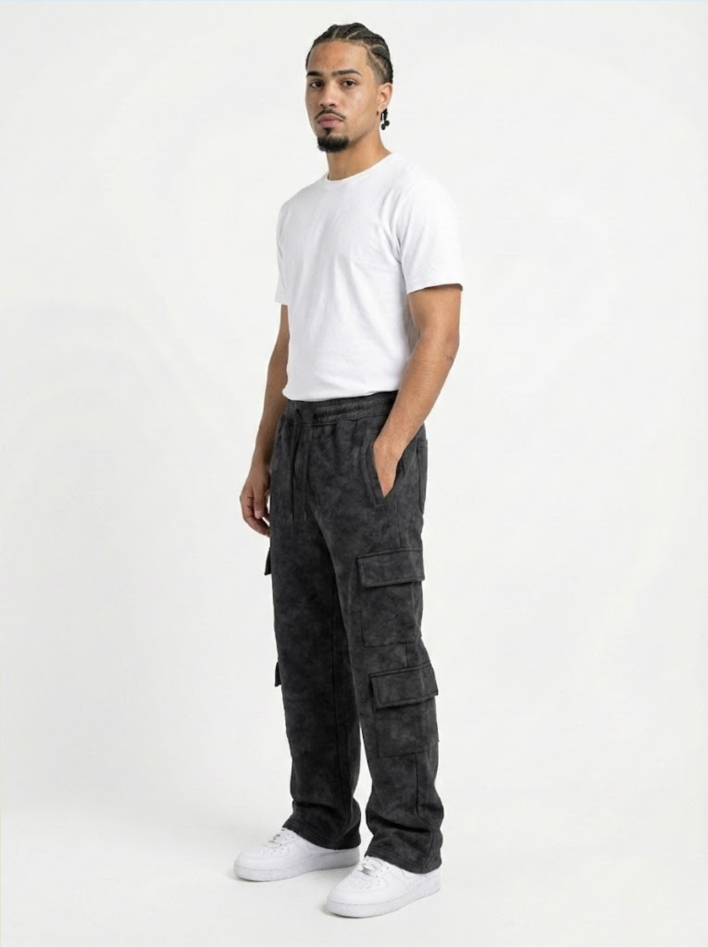 Black Cargo Fleece Faded Lower