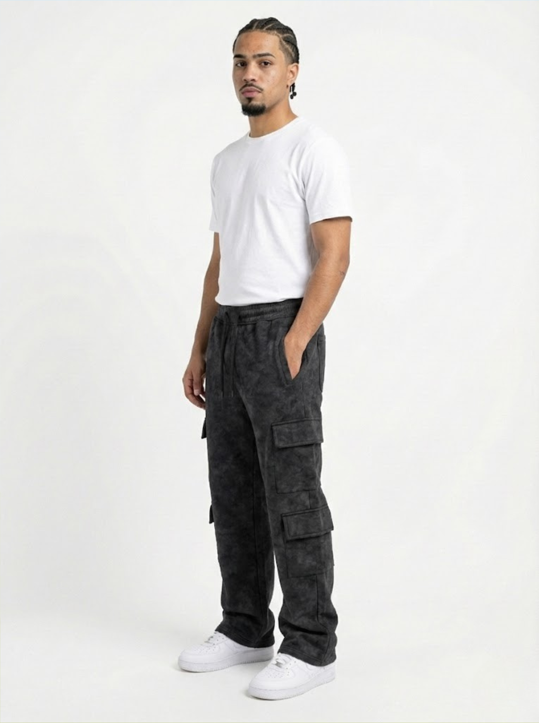 Black Cargo Fleece Faded Lower