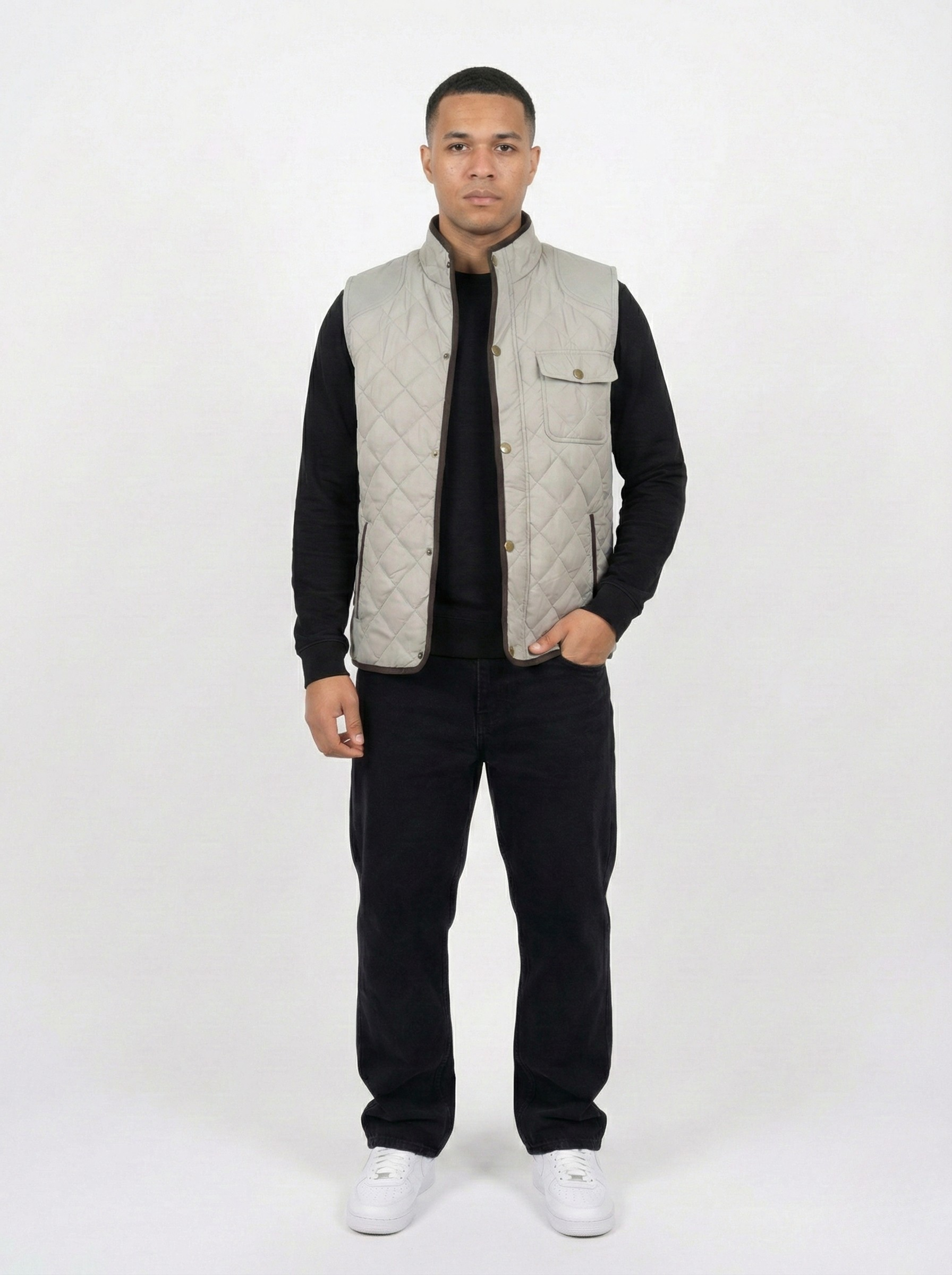 Cream Sleeveless Quilted Jacket
