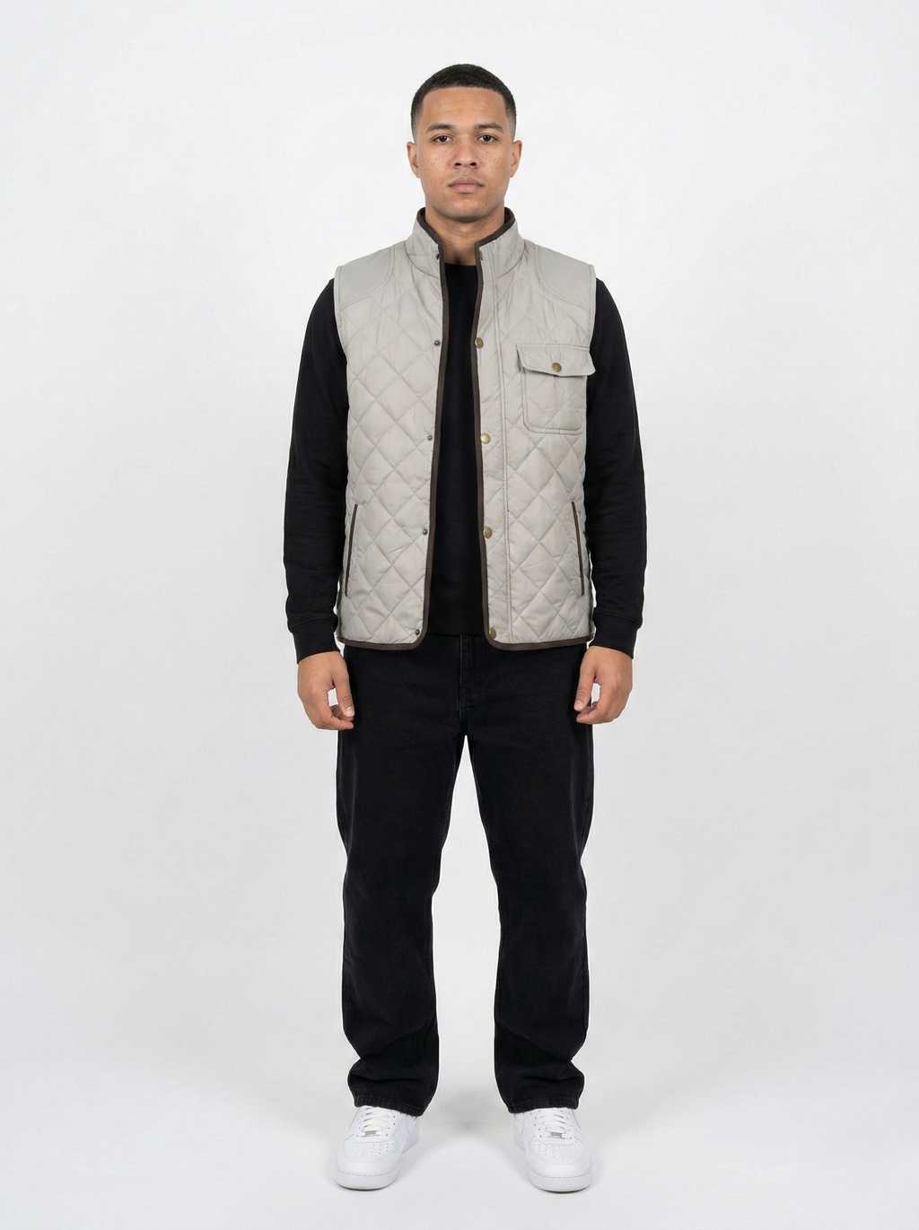 Cream Sleeveless Quilted Jacket