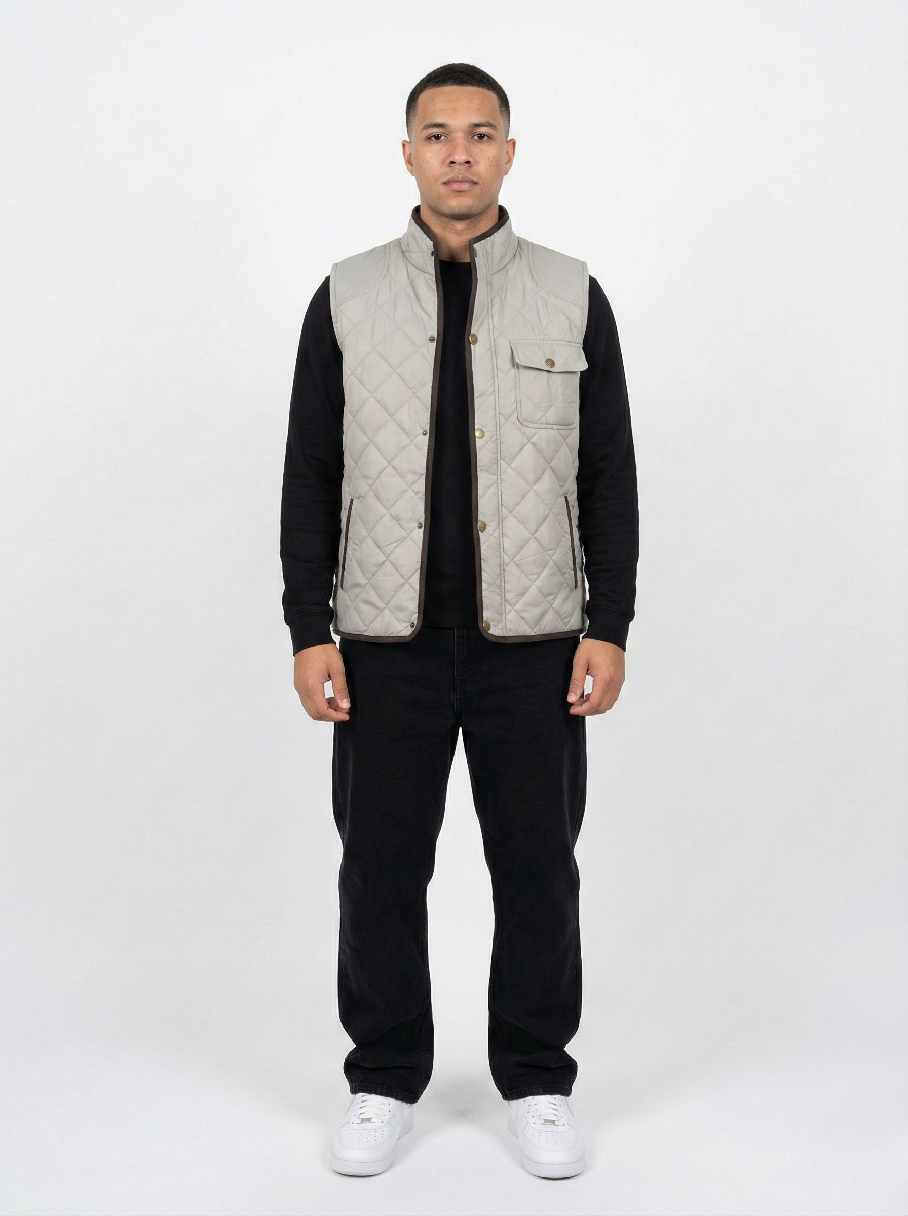 Cream Sleeveless Quilted Jacket