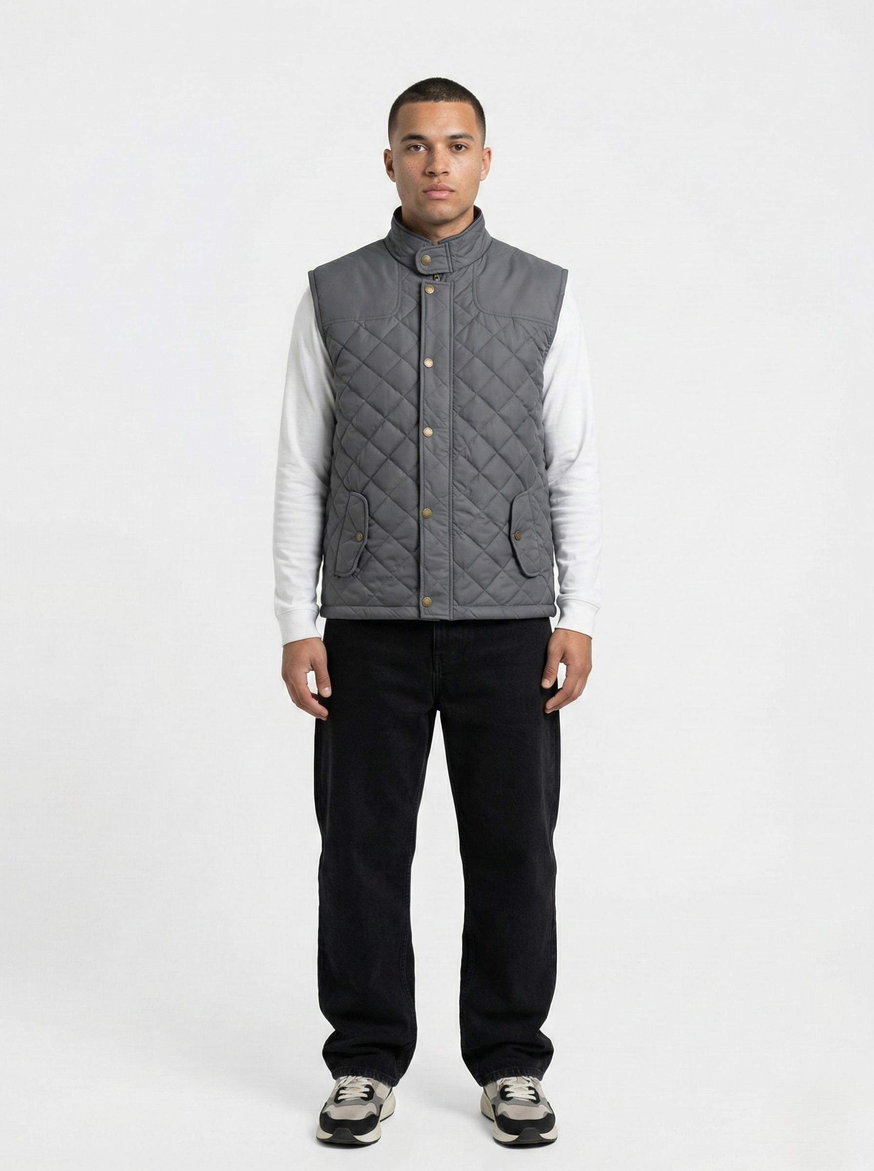 Grey Side Pocket Sleeveless Quilted Jacket