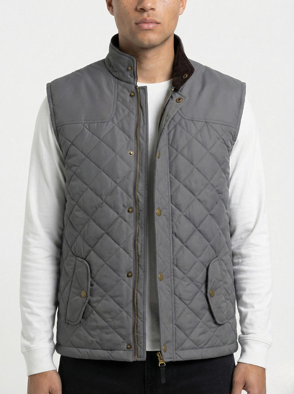 Grey Side Pocket Sleeveless Quilted Jacket