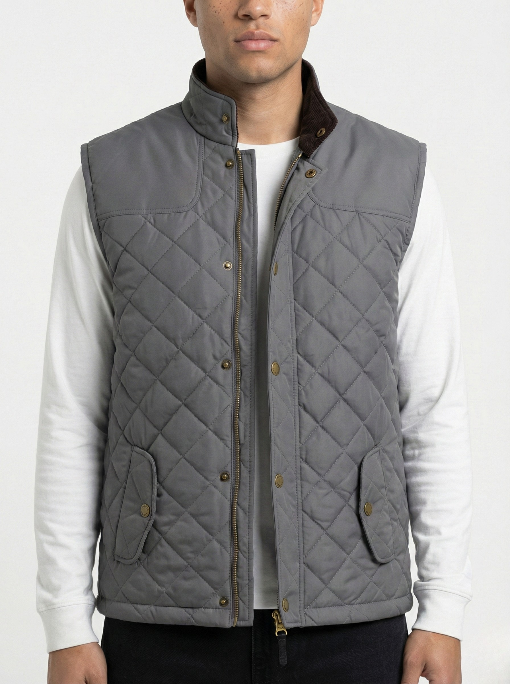 Grey Side Pocket Sleeveless Quilted Jacket