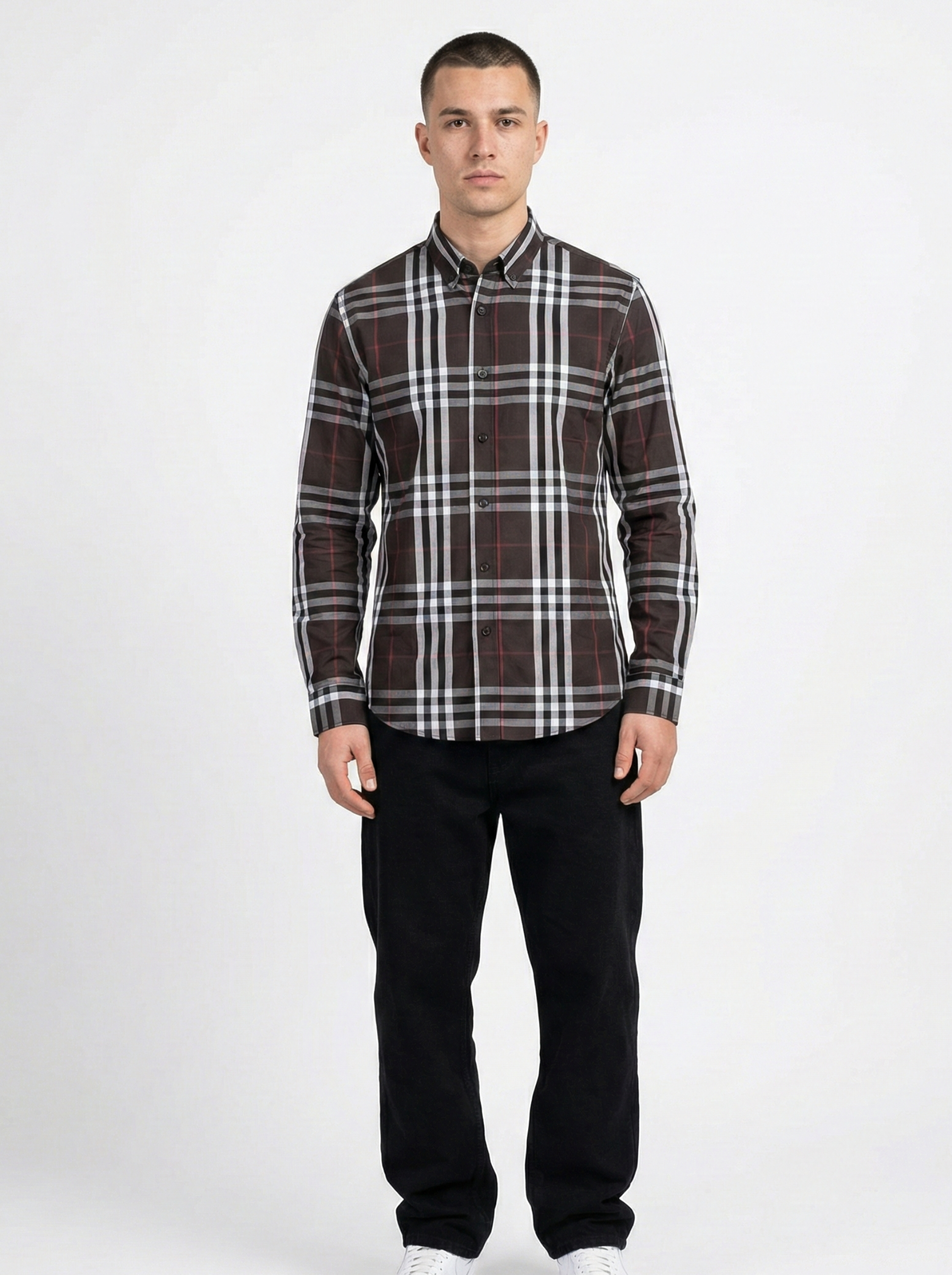 Brown White Striped Shirt