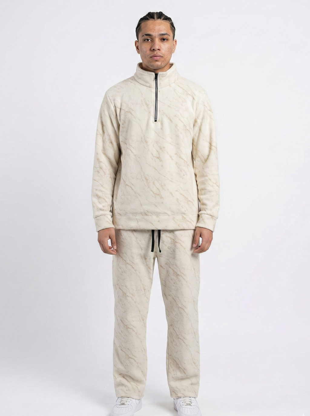 White Leopard Textured Track Suit