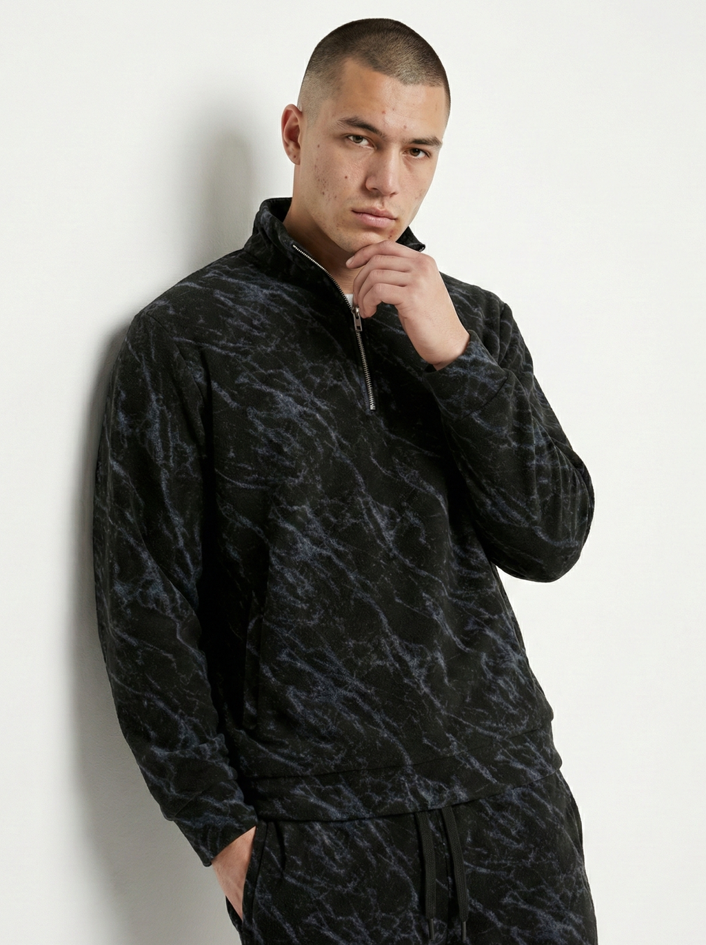 Black Leopard Textured Track Suit