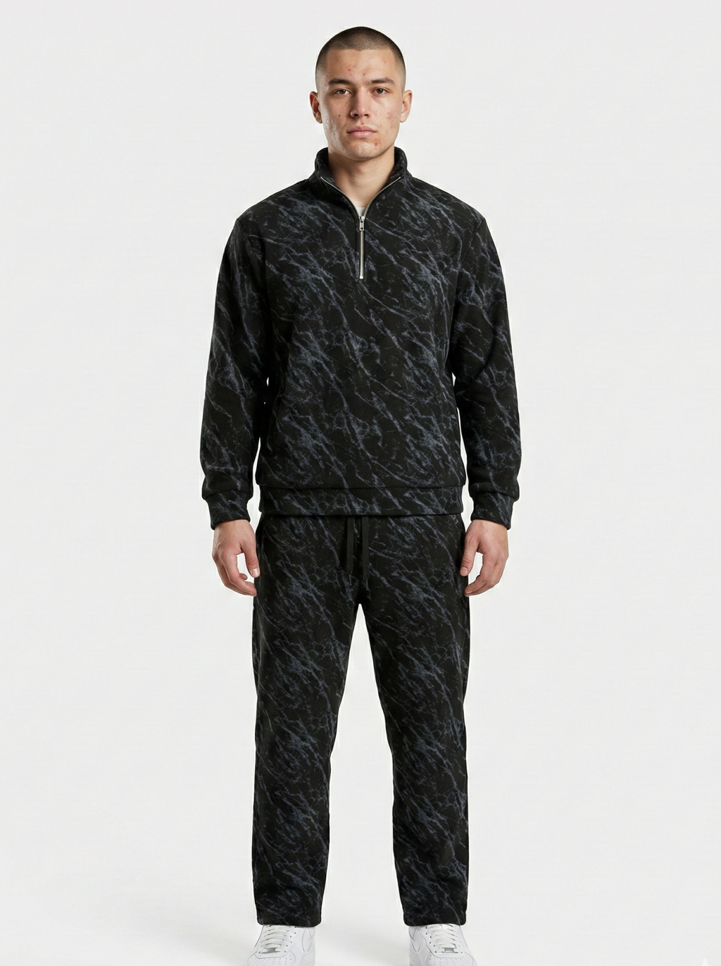 Black Leopard Textured Track Suit
