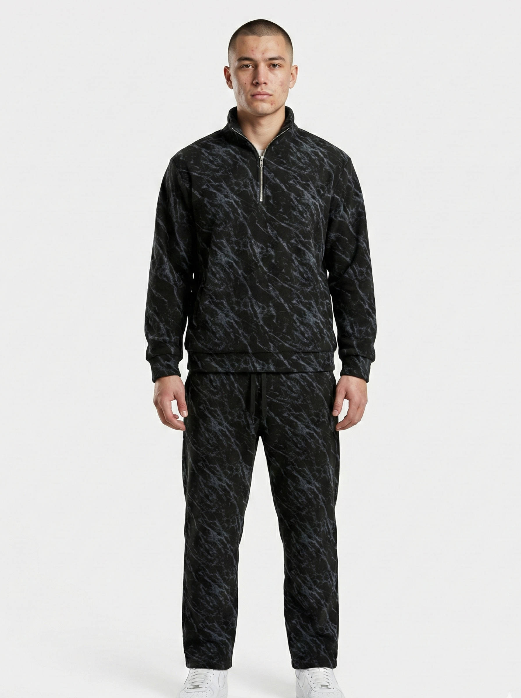 Black Leopard Textured Track Suit
