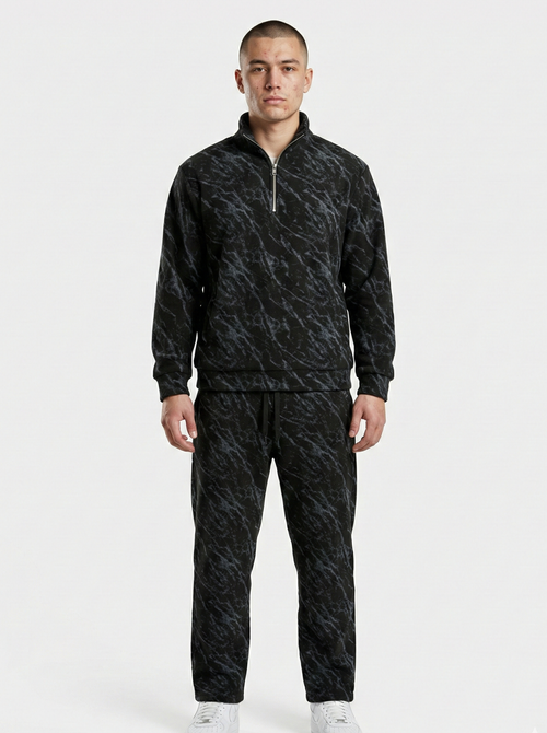Black Leopard Textured Track Suit
