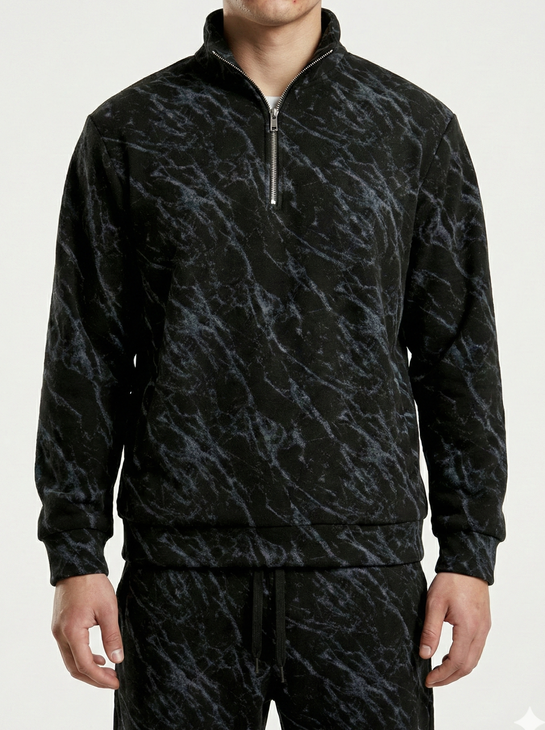 Black Leopard Textured Track Suit