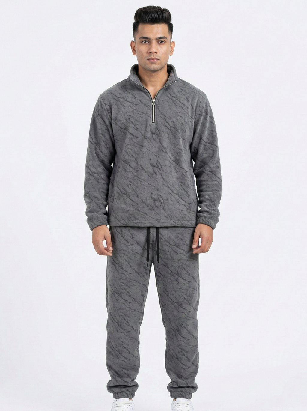Grey Leopard Textured Track Suit