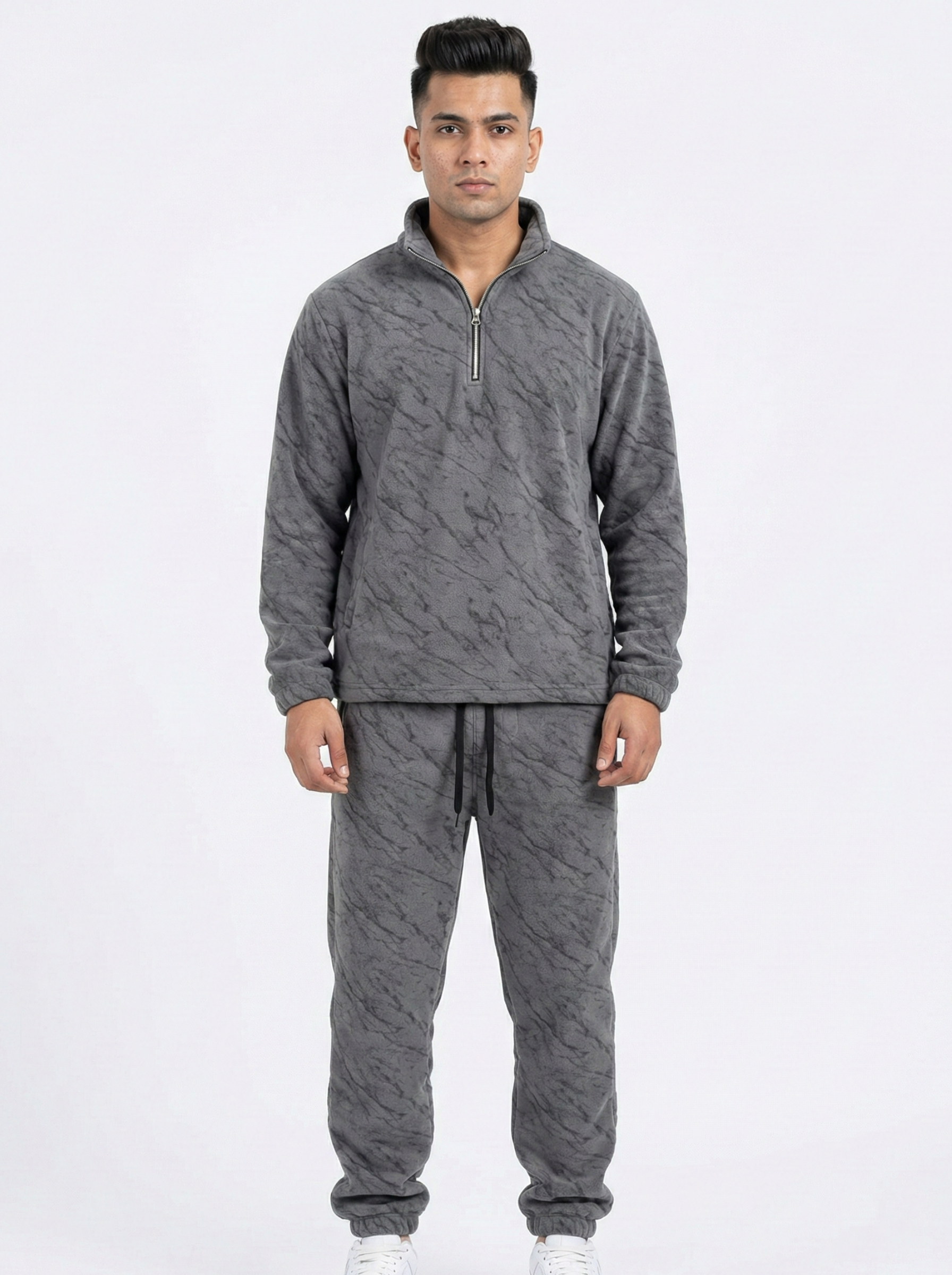Grey Leopard Textured Track Suit