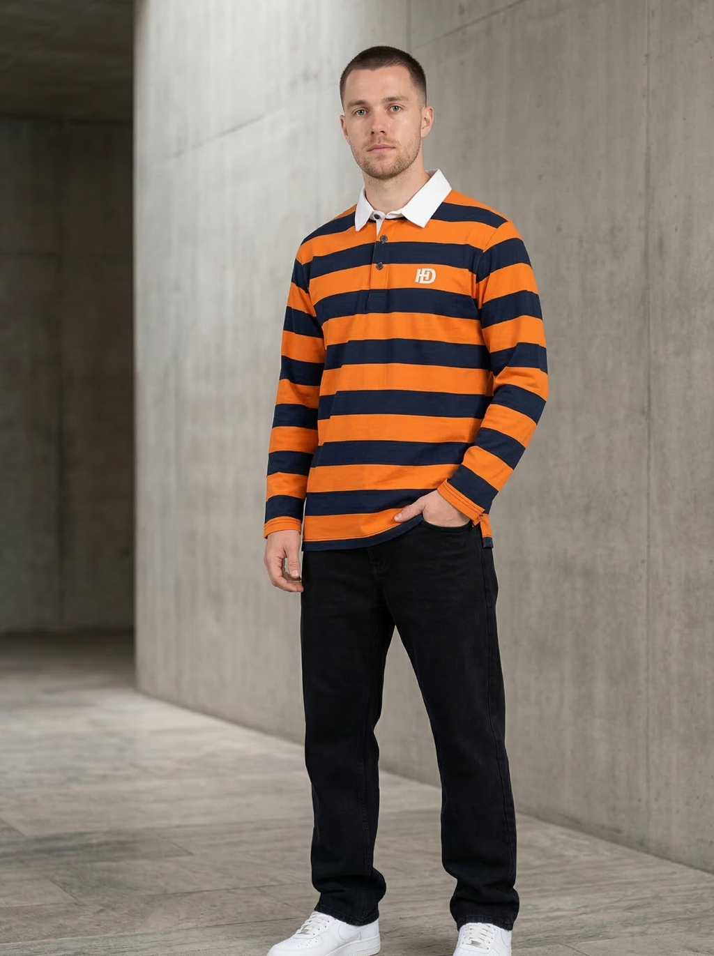 Orange Dark Blue Striped Full Sleeve