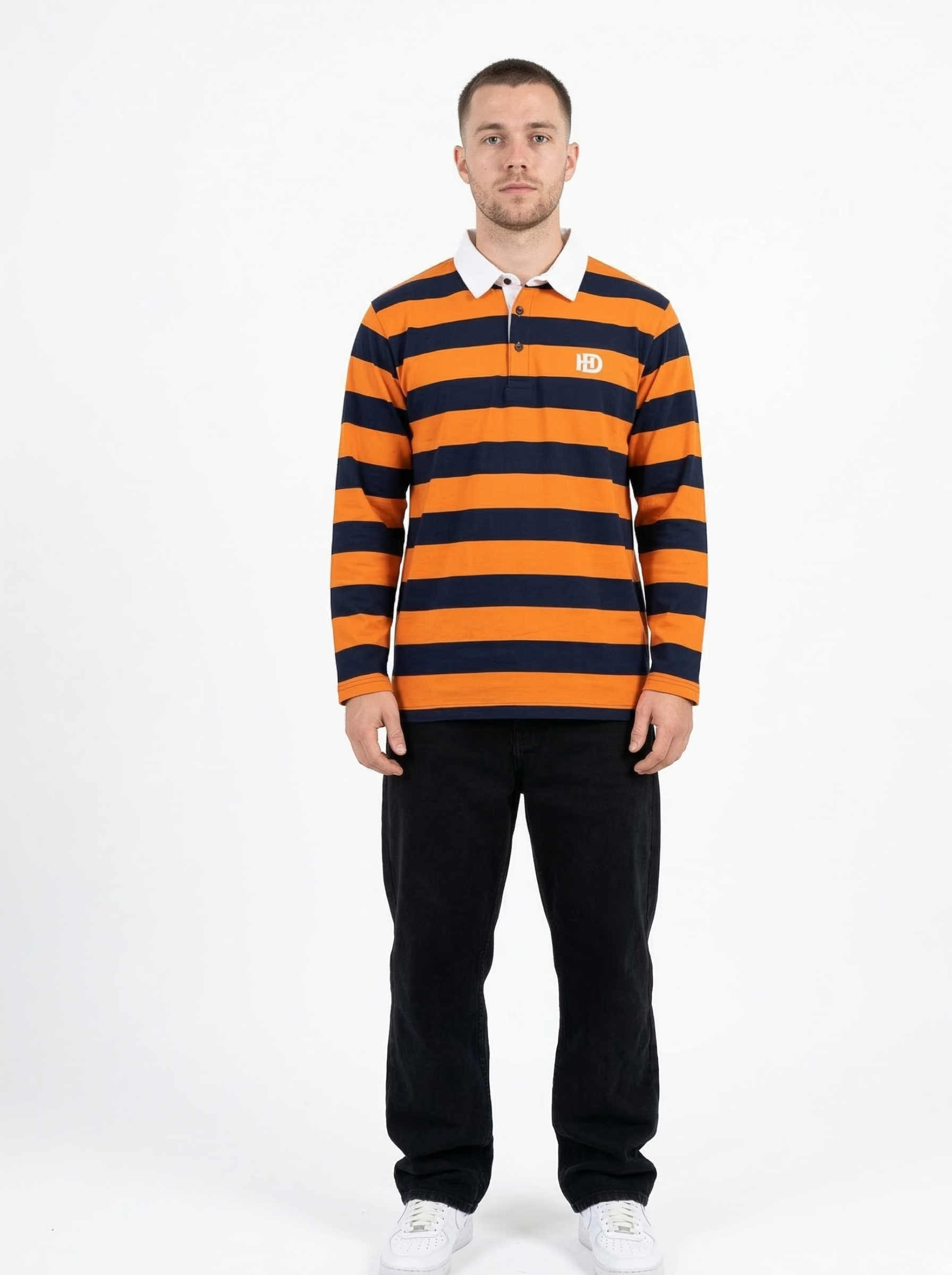 Orange Dark Blue Striped Full Sleeve