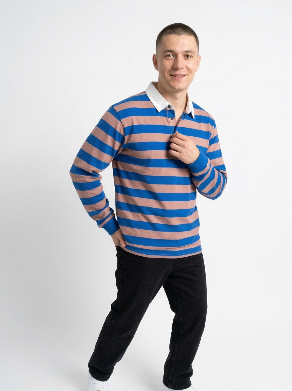 Blue Peach Striped Full Sleeve T-Shirt