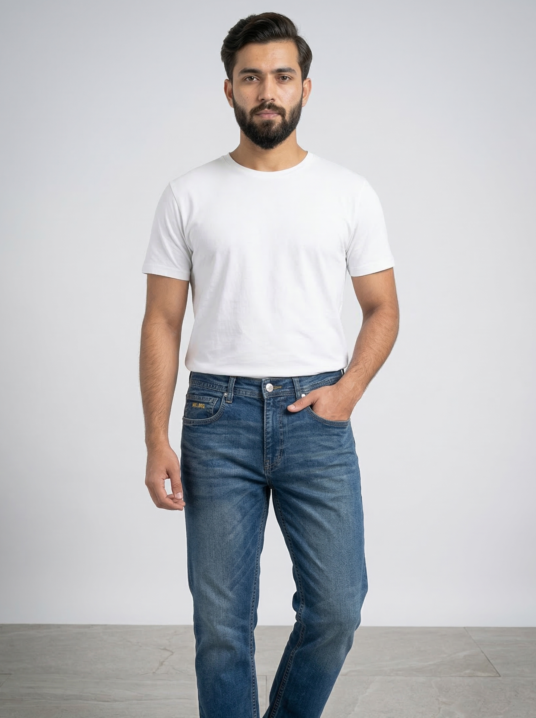 Brown Washed Blue Regular Fit Jeans