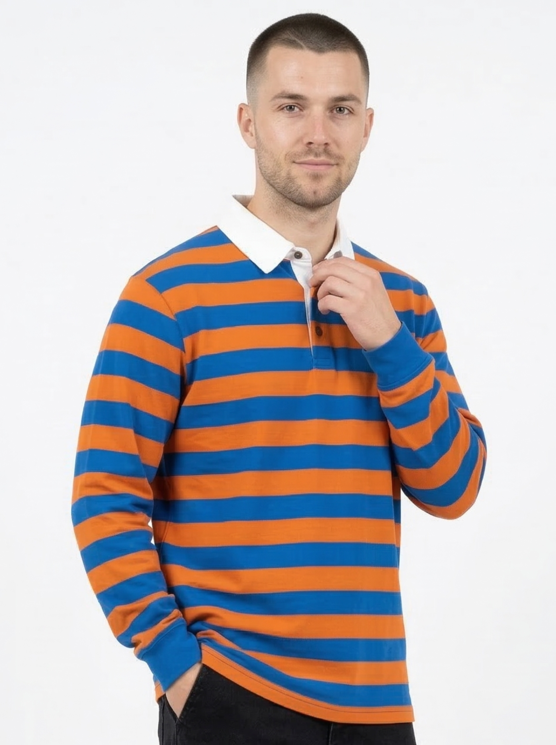 Blue Orange Striped Full Sleeve T-Shirt