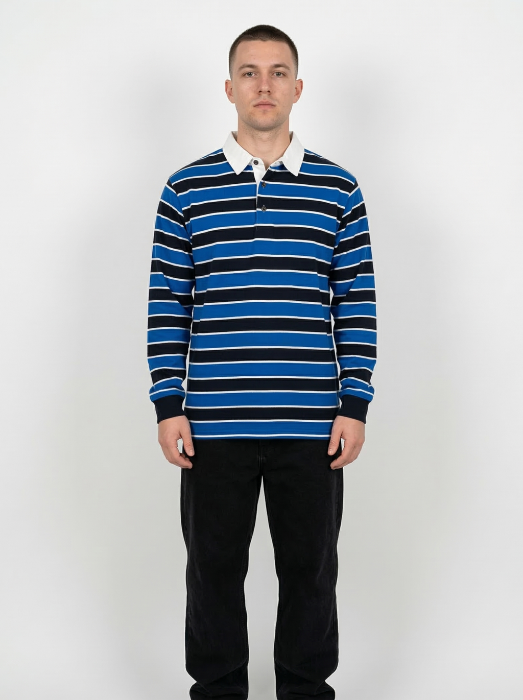 Blue Black Striped Full Sleeve T-Shirt