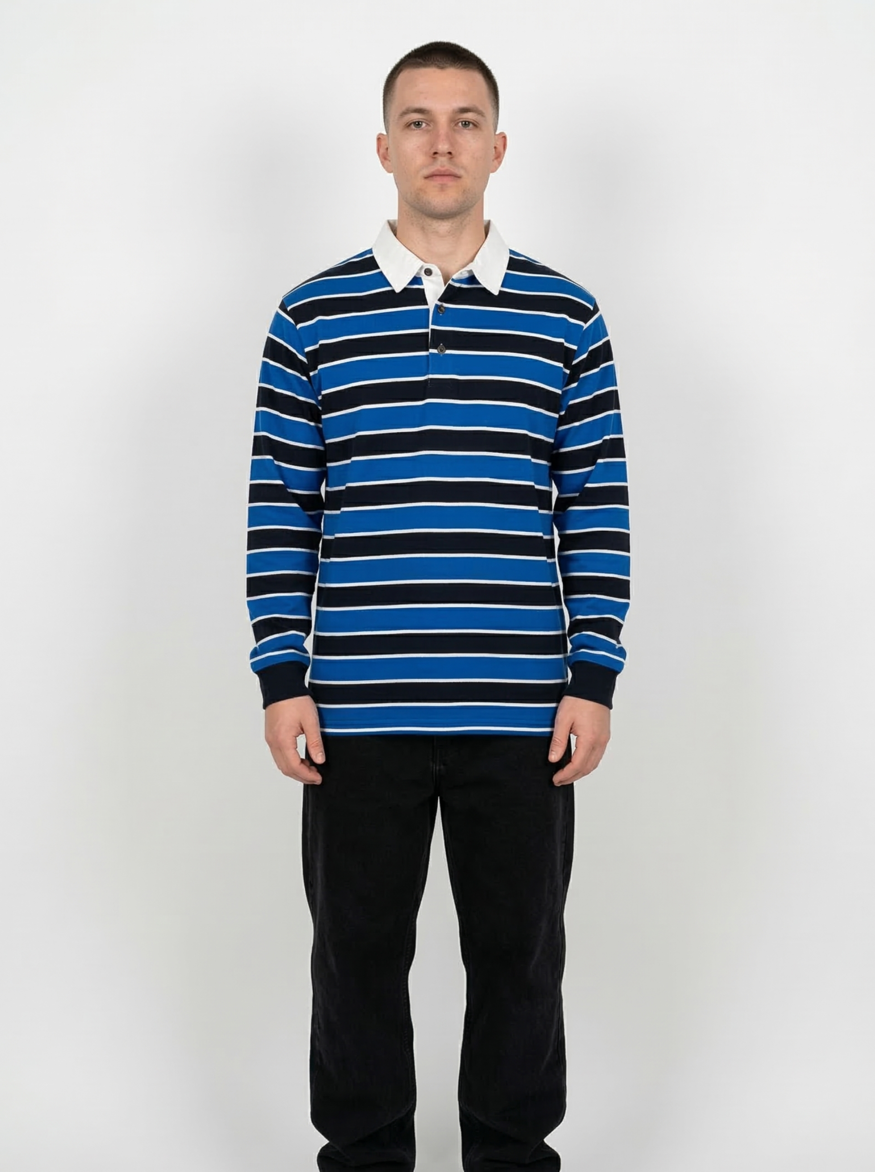 Blue Black Striped Full Sleeve T-Shirt