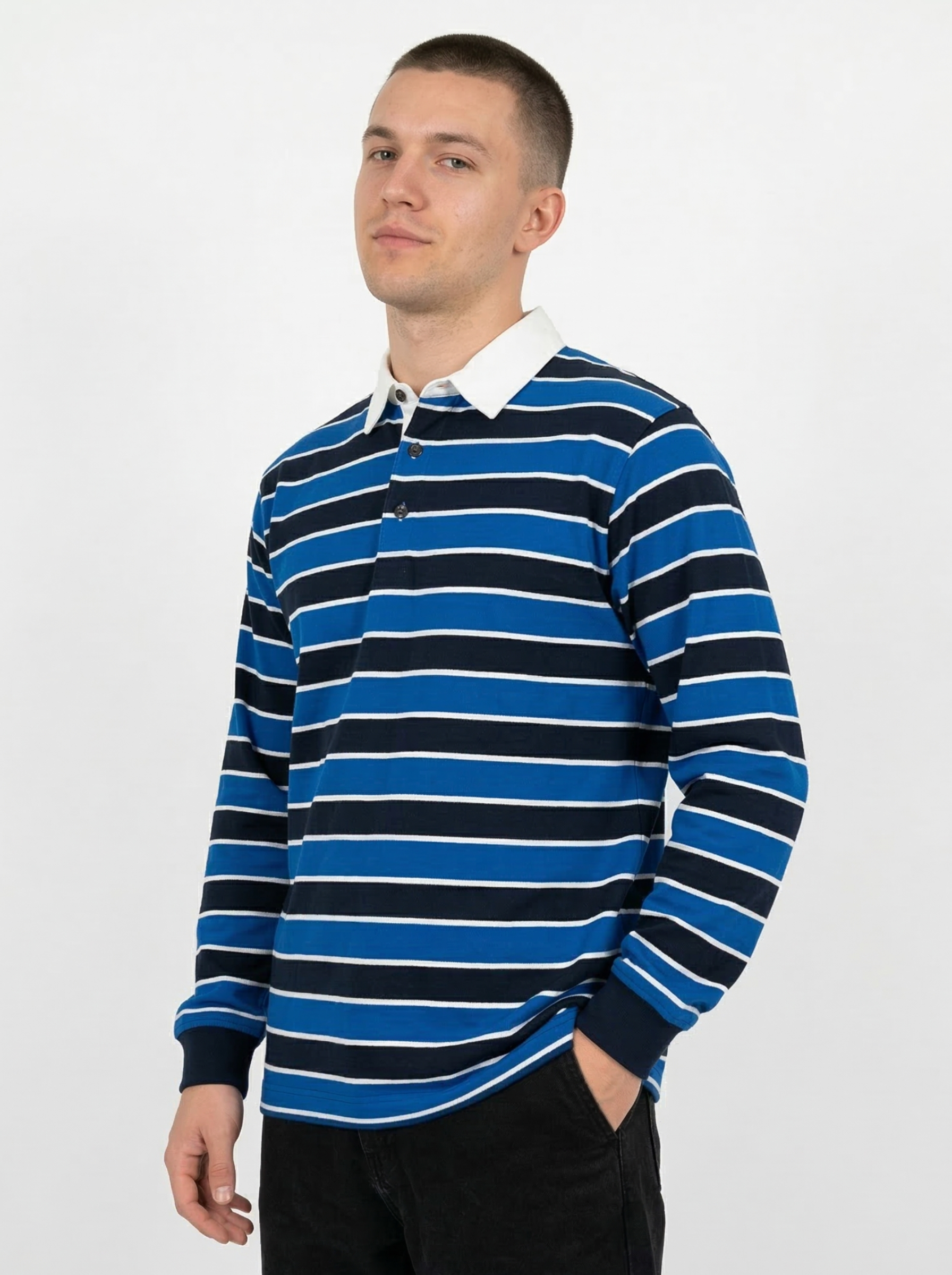 Blue Black Striped Full Sleeve T-Shirt