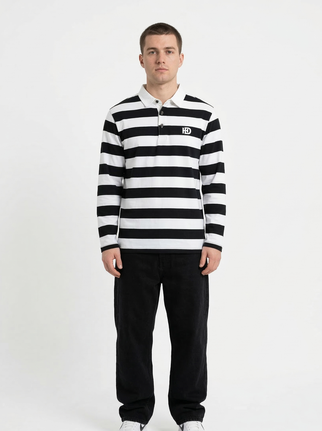 Black White Striped Full Sleeve T-Shirt