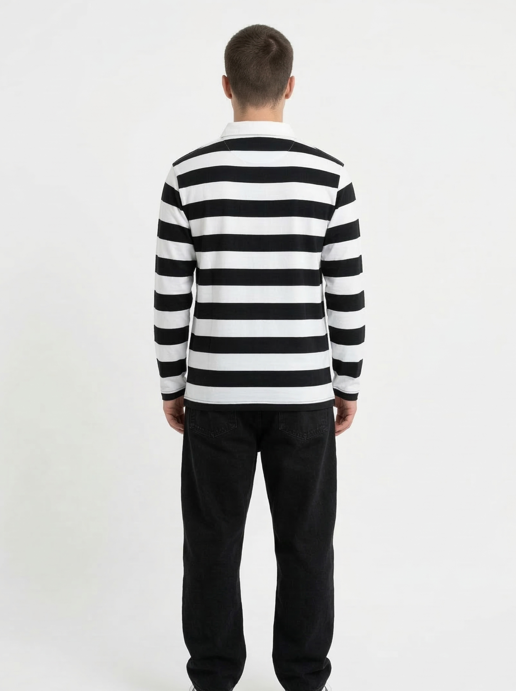 Black White Striped Full Sleeve T-Shirt