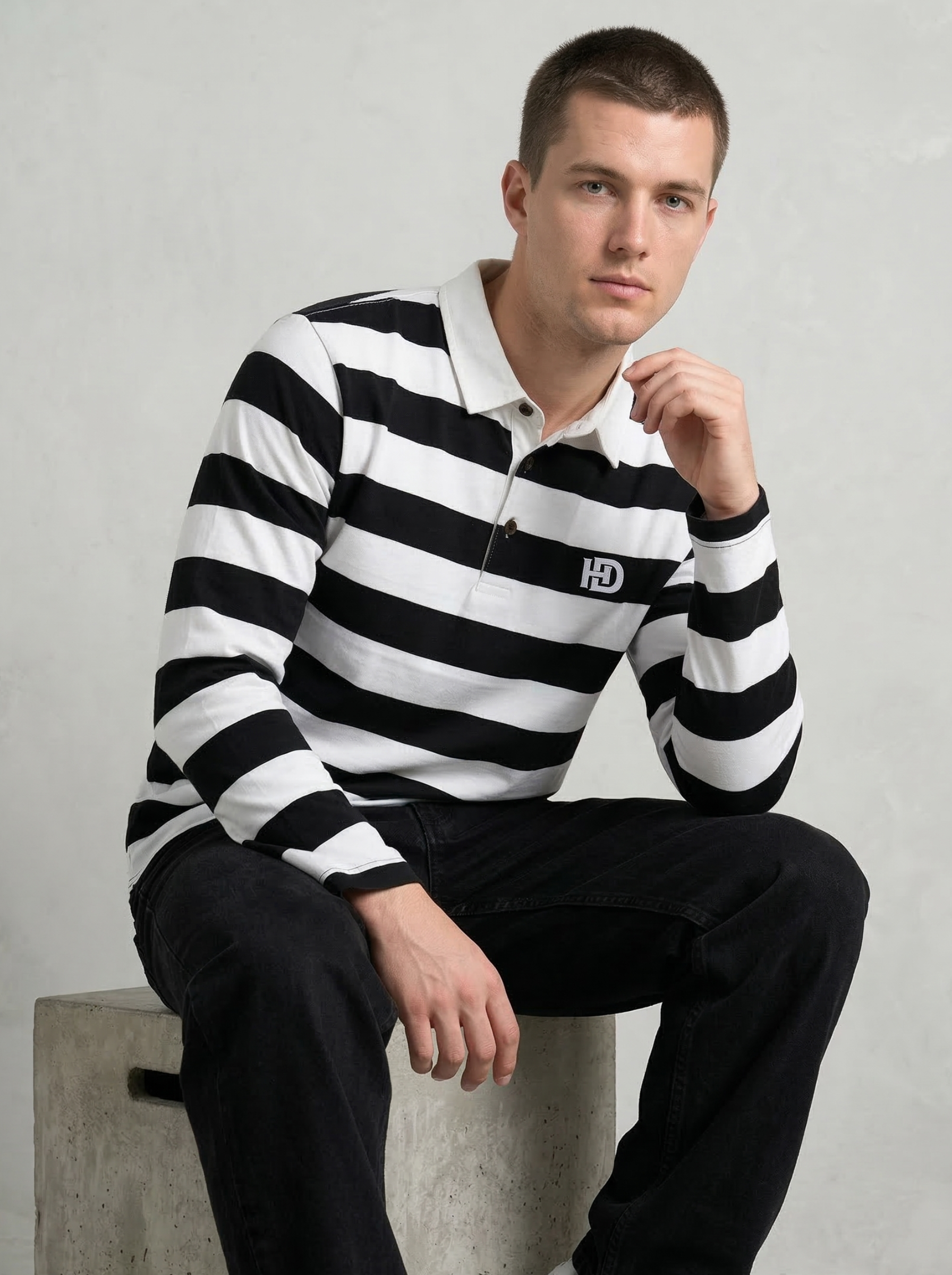Black White Striped Full Sleeve T-Shirt