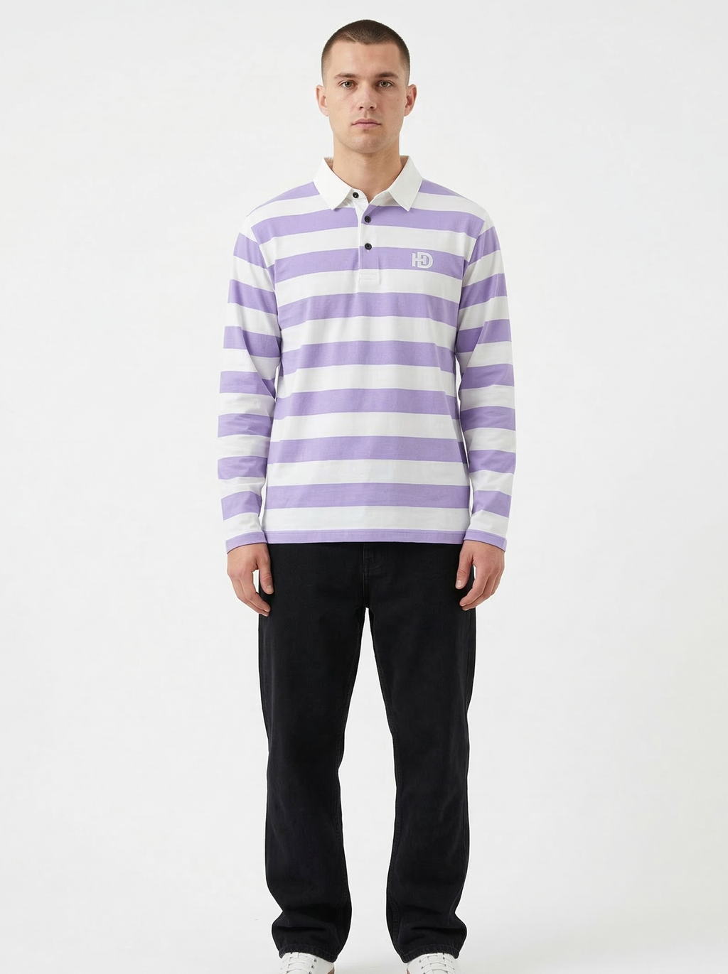 Light Purple White Striped Full Sleeve T-Shirt