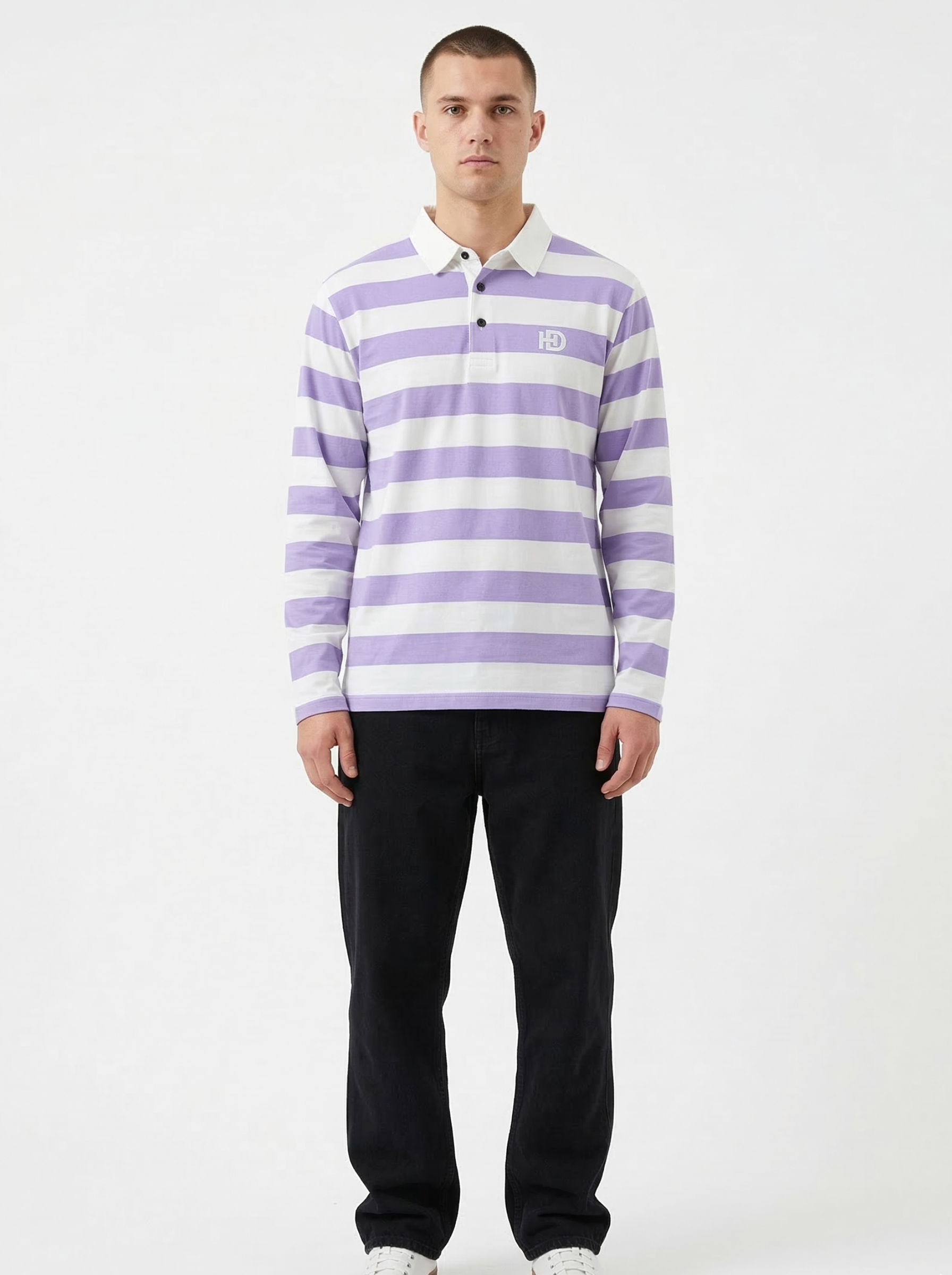 Light Purple White Striped Full Sleeve T-Shirt