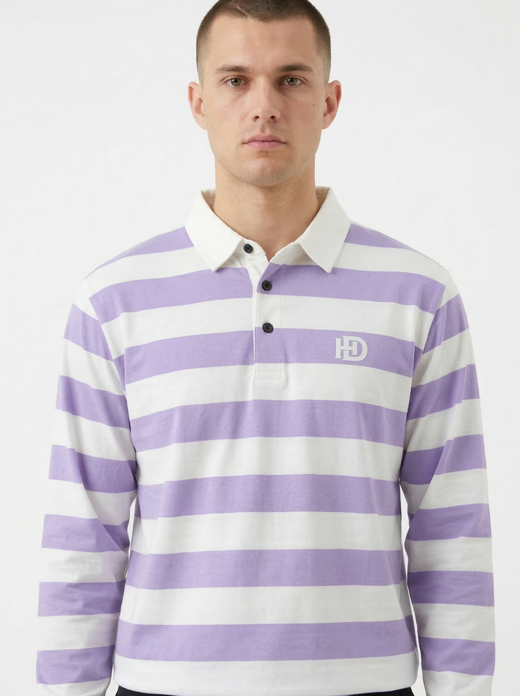 Light Purple White Striped Full Sleeve T-Shirt