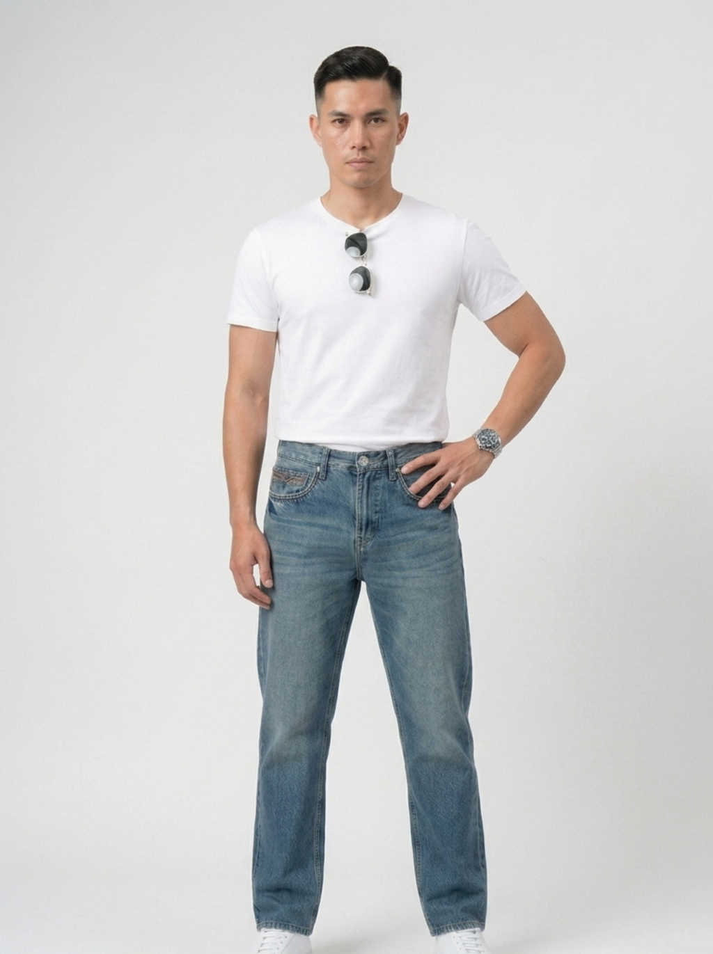 Washed Blue Straight Fit Jeans