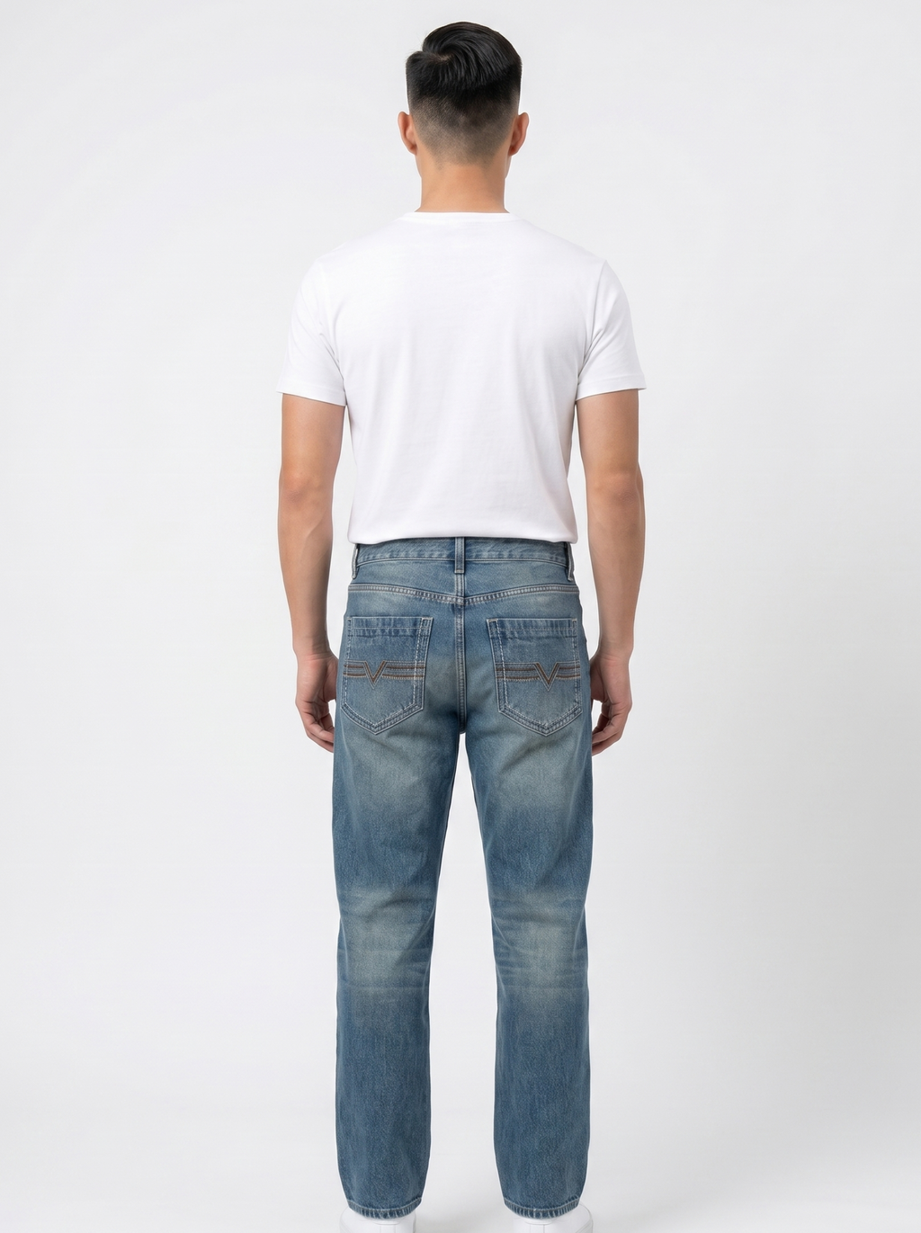 Washed Blue Straight Fit Jeans