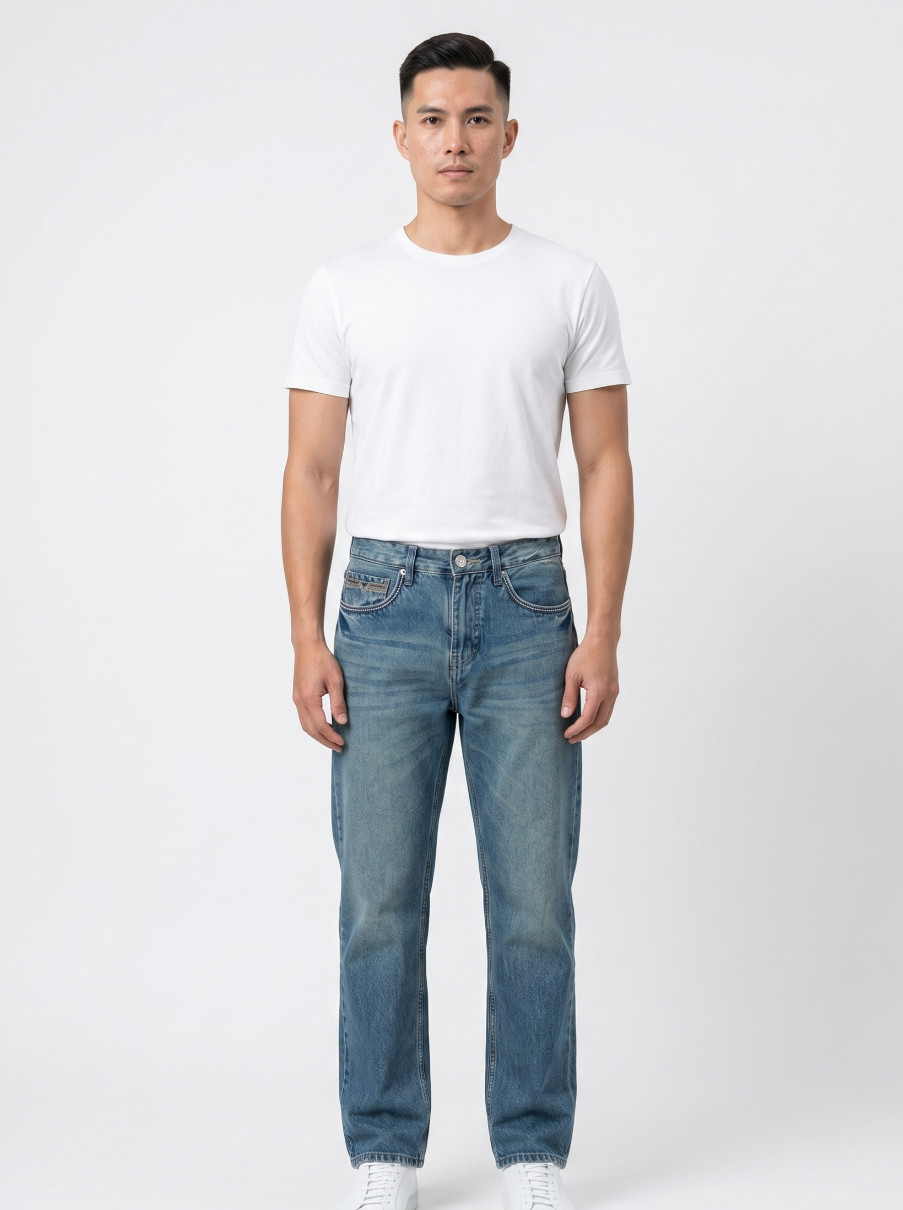 Washed Blue Straight Fit Jeans