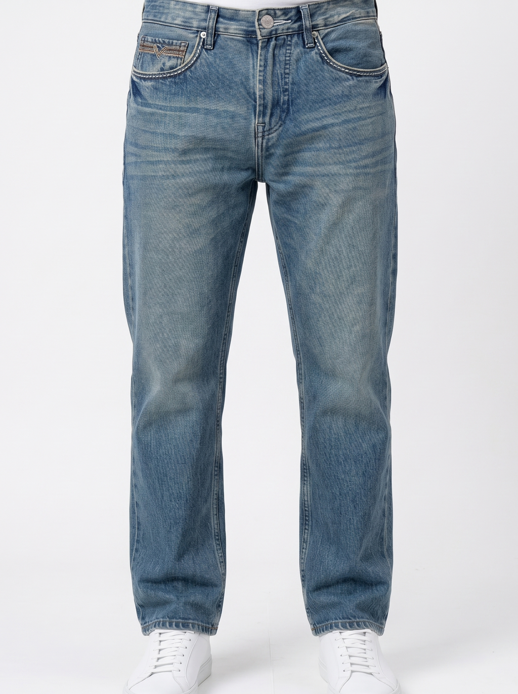 Washed Blue Straight Fit Jeans