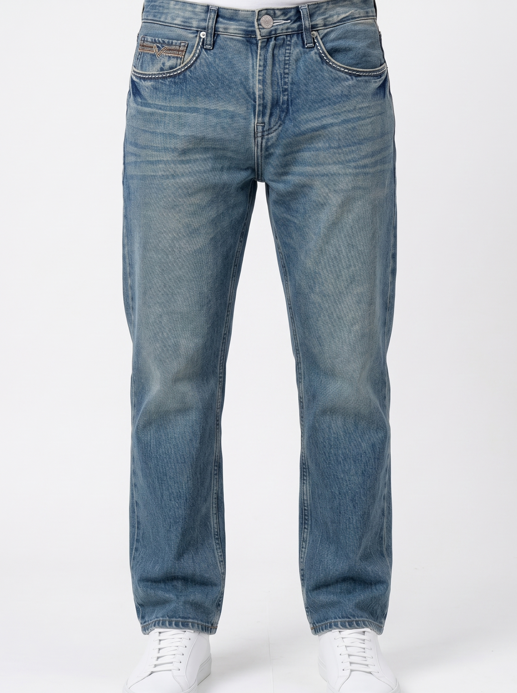Washed Blue Straight Fit Jeans